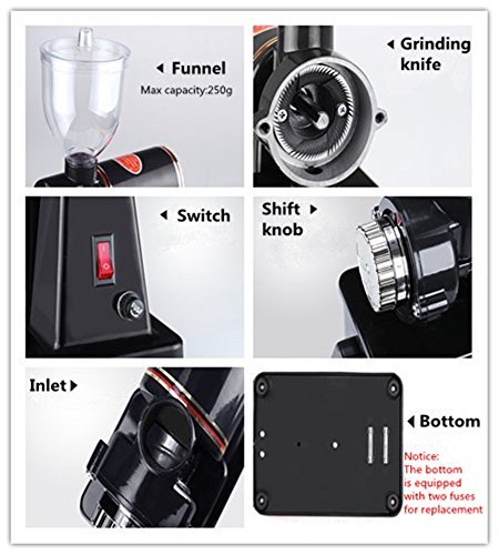 TOPCHANCES 100W Electric Burr Coffee Grinder - Automatic Coffee Bean Grinder with Adjustable Coarseness, 220V Black - Perfect for Espresso, French Press & Cold Brew at Home