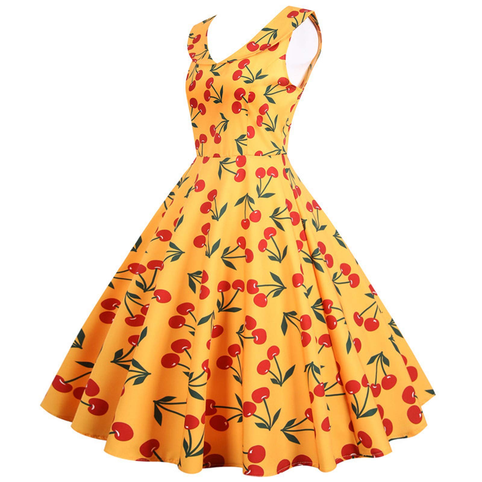 Kingsir Women's V Neck Maxi Dress - Retro Casual Sleeveless Floral Print Dress with Waist Tie for Summer Beach, Party & Vacation Outfits