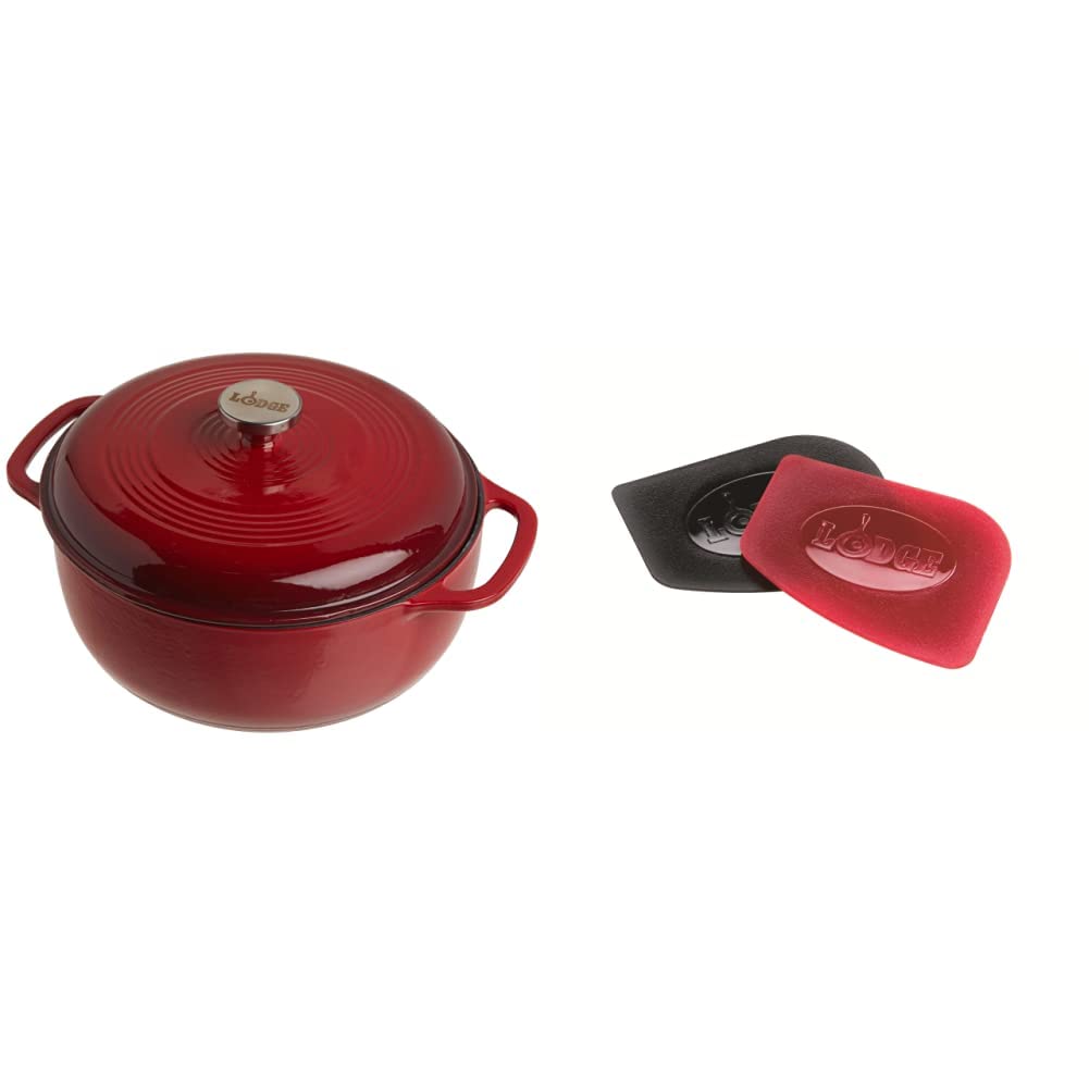 Lodge EC6D43 6-Quart Enameled Cast Iron Dutch Oven - Island Spice Red, Heavy Duty Cookware for Braising, Stewing & Baking - Perfect for Soups, Casseroles & Bread Making in Oven or Stovetop