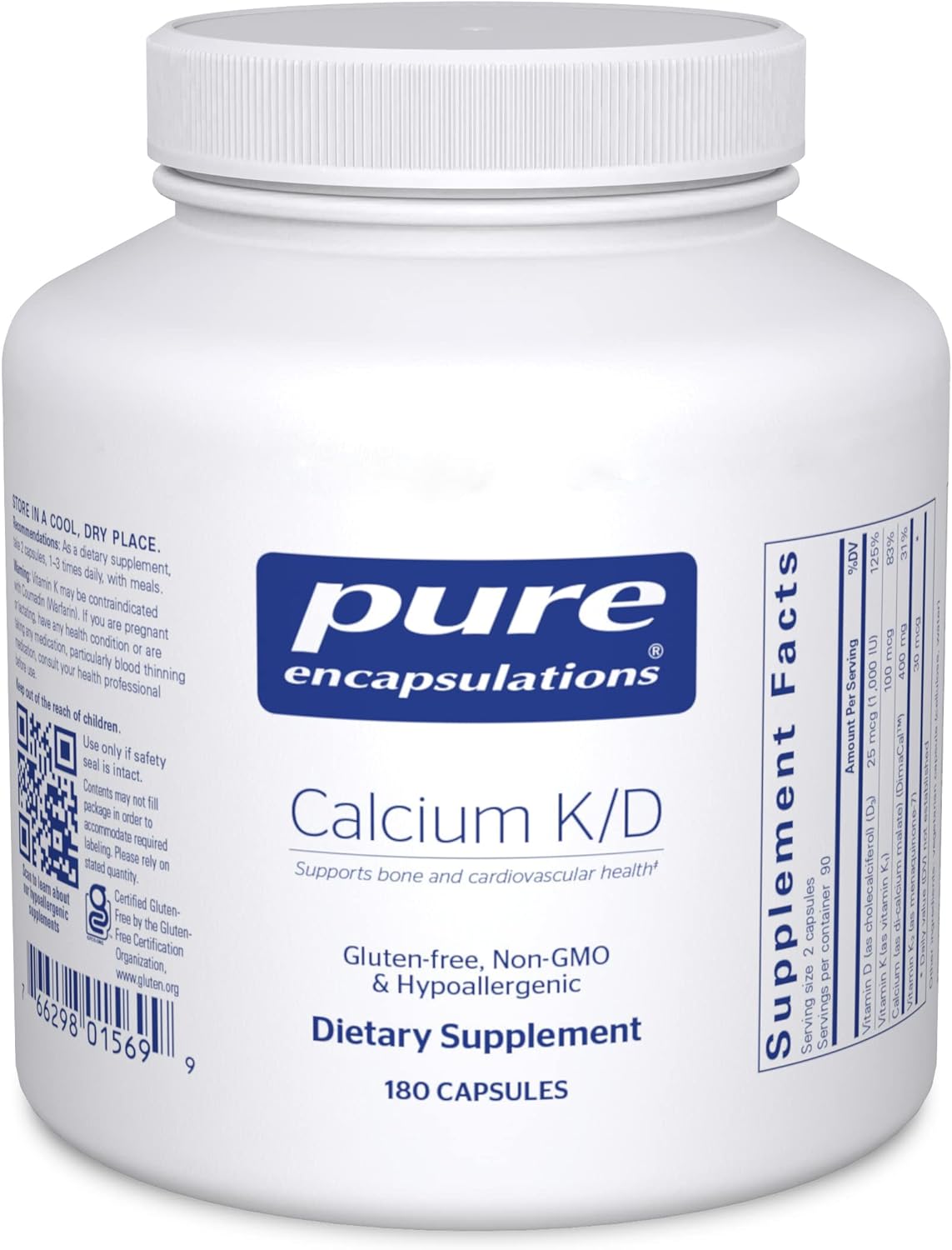Pure Encapsulations Calcium K/D Supplement - 180 Capsules - Supports Bone & Heart Health - Ideal for Adults & Seniors for Daily Nutrition & Wellness