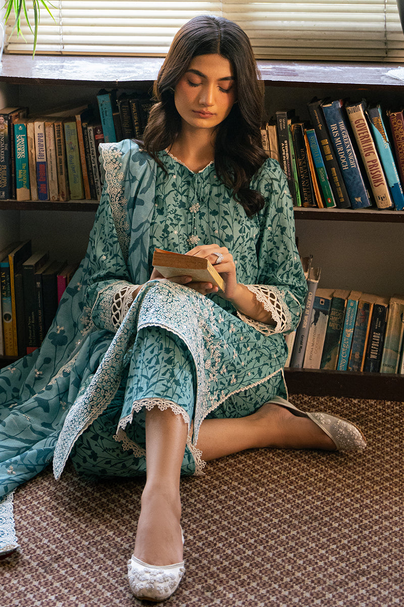 Minty Meadow 3-Piece Embroidered Lawn Suit for Women - Elegant Pakistani Formal Wear - Perfect for Weddings, Parties & Special Occasions