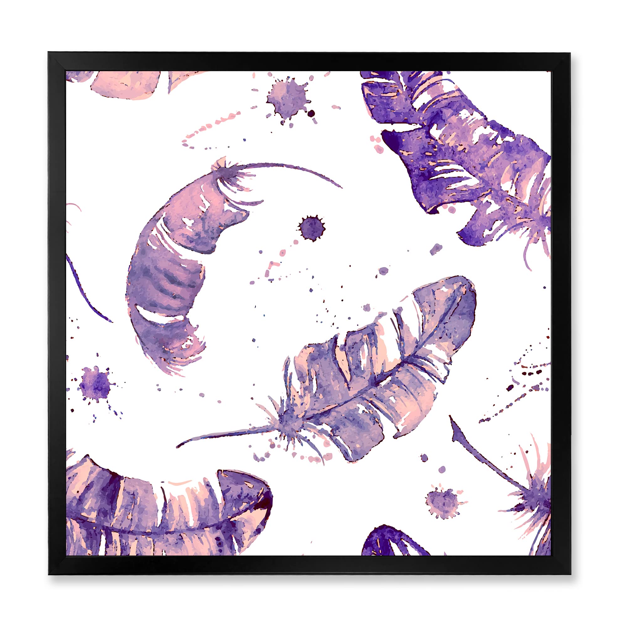 Bohemian Purple Feather Wall Art - Handmade Ethnic Eclectic Framed Decor for Living Room, Bedroom & Office