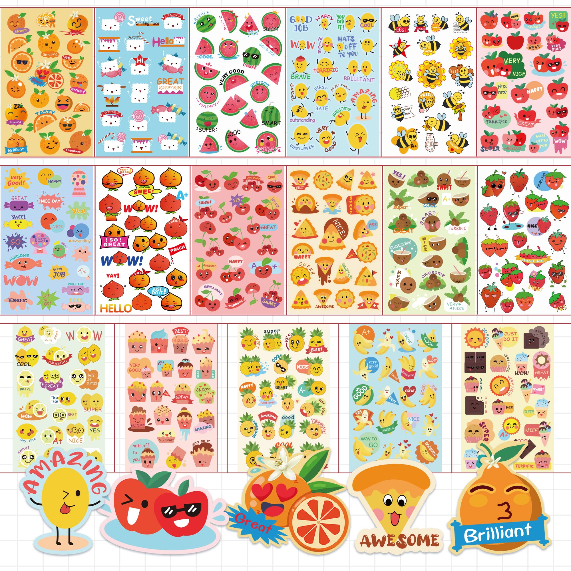 HORIECHALY Scratch and Sniff Stickers for Kids - 85 Sheets with 17 Fun Scents, 1600+ Scented Stickers Featuring Cute Food & Fruit Designs - Perfect for Classroom Rewards, Party Favors & Sensory Play