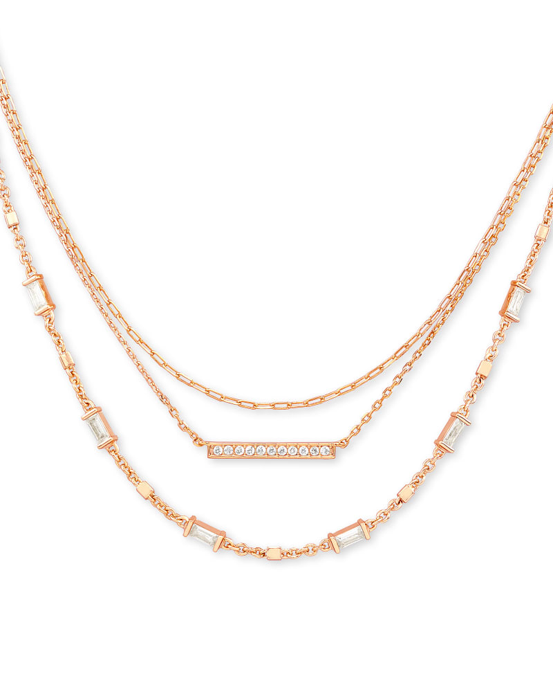 Rose Gold Addison Triple Strand Necklace - Elegant Layered Jewelry for Women, Perfect for Weddings, Parties & Everyday Wear