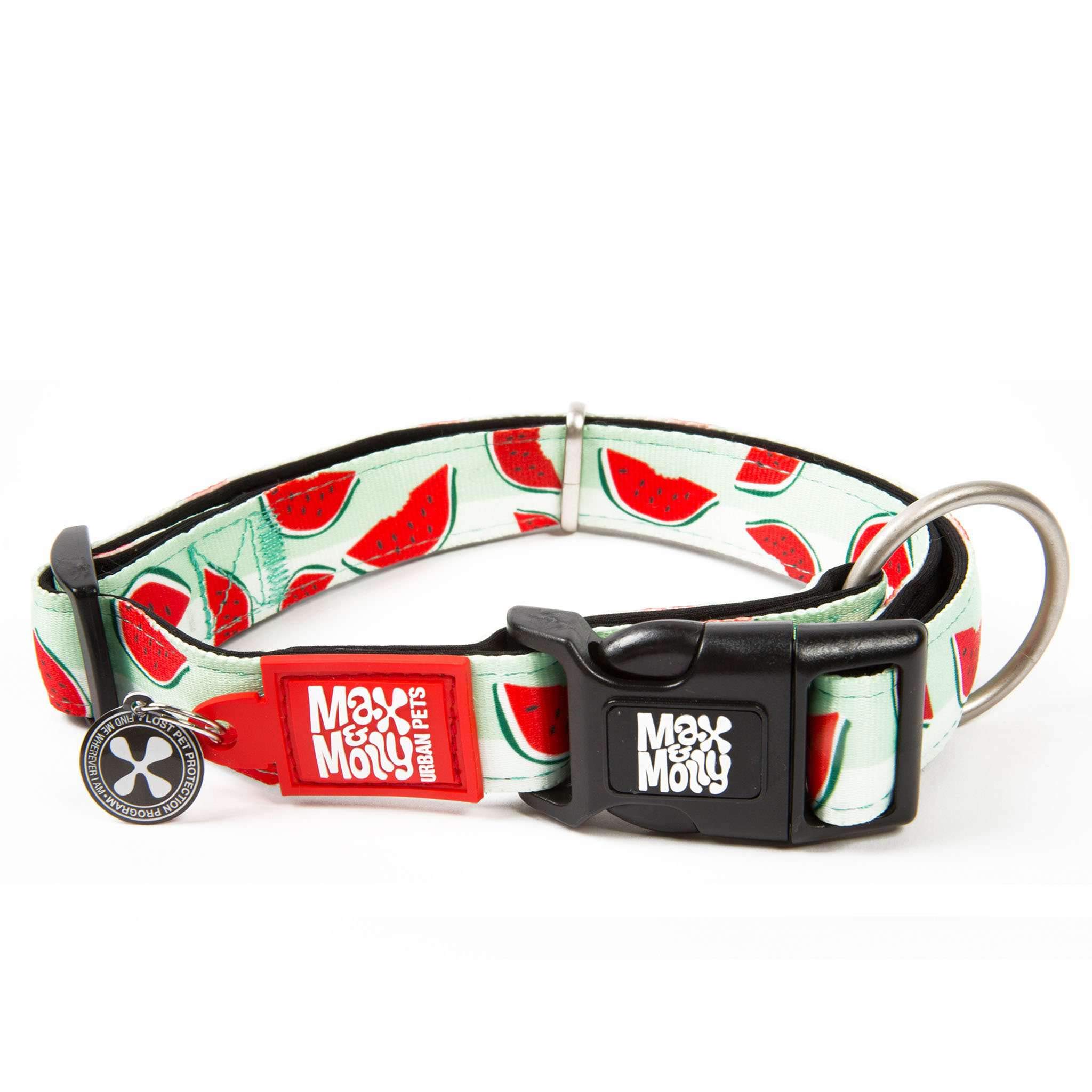 Max & Molly Ultra Comfortable Padded Neoprene Dog Collar with Smart ID Tag - Watermelon Print XS Small for Active Dogs | Perfect for Running, Hiking & Outdoor Adventures