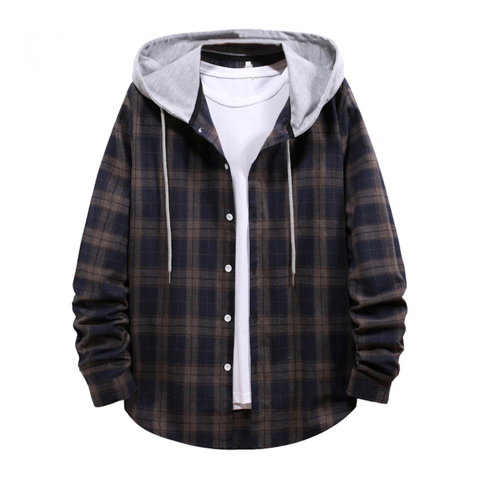 Men's Lightweight Plaid Flannel Shirt Jacket with Hood - Casual Long Sleeve Button Down Top for Spring - Perfect for Outdoor Adventures & Layered Streetwear Looks