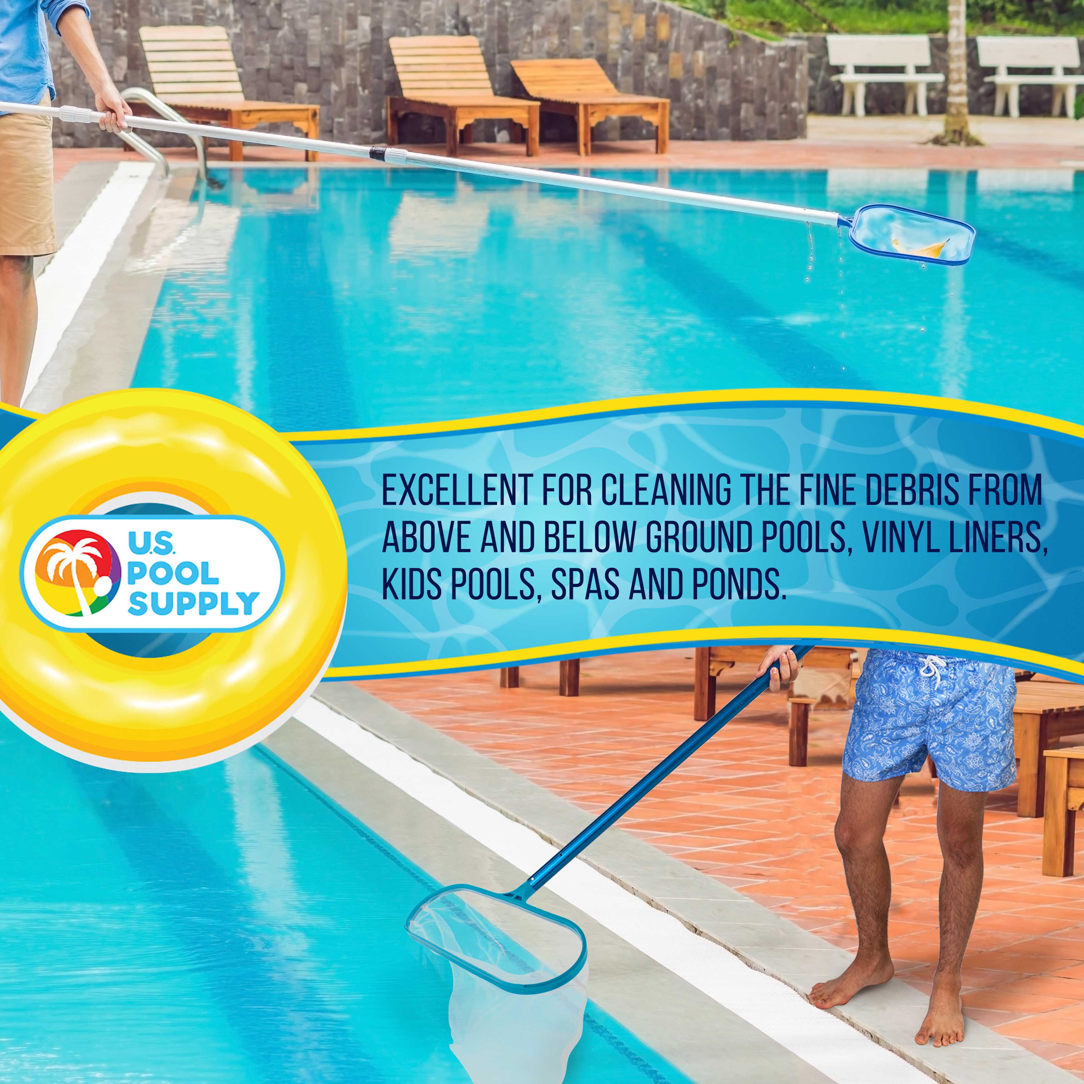 Professional 12 Leaf Skimmer & 16 Rake Pool Net Set - Fine Mesh for Fast Leaf & Debris Removal - Ideal for Swimming Pools & Spas - U.S. Pool Supply®