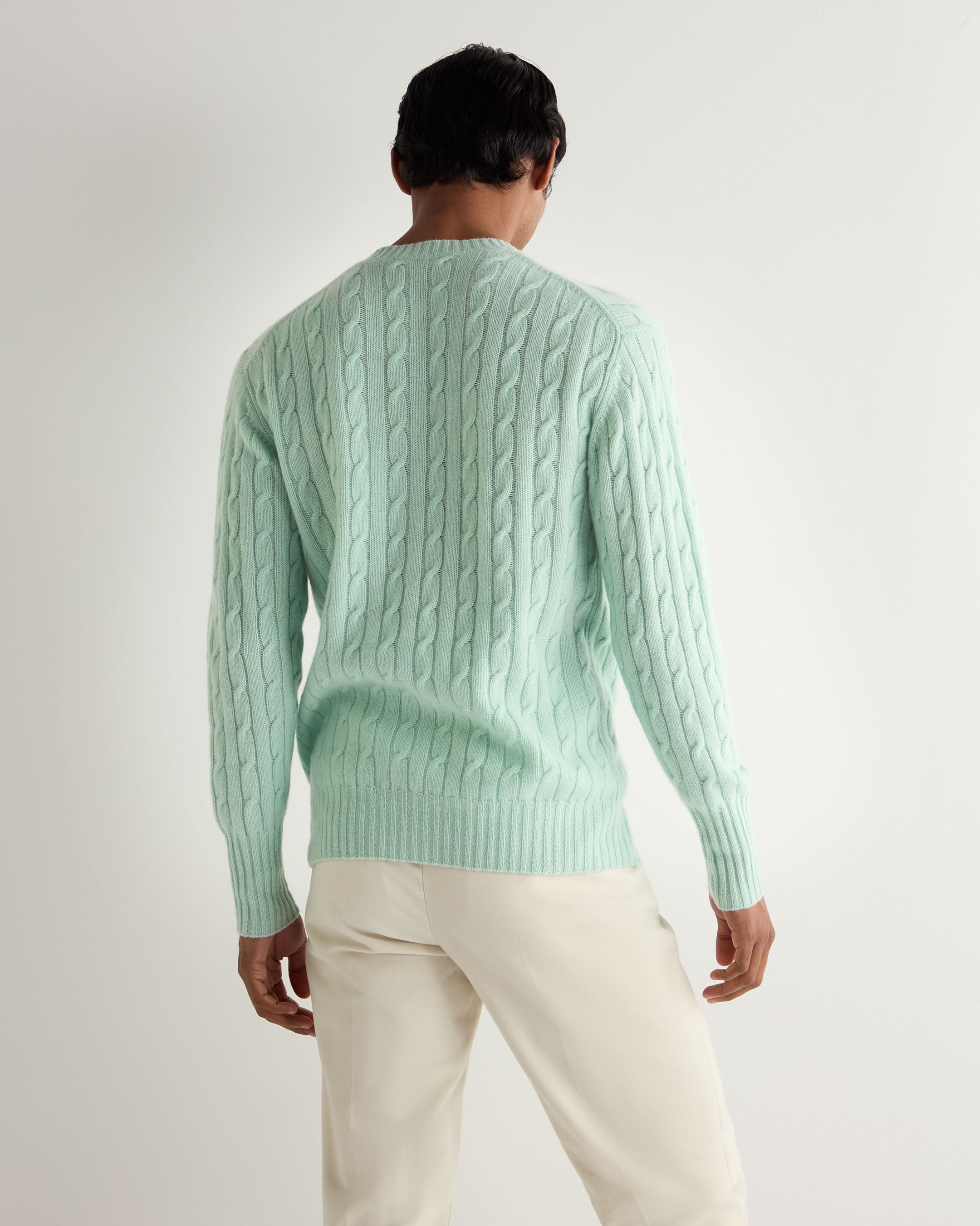 Premium Men's Cashmere Sweater - Soft Thames Cable Knit Round Neck Jumper in Dusty Teal Green | Perfect for Winter Warmth & Stylish Casual Outfits