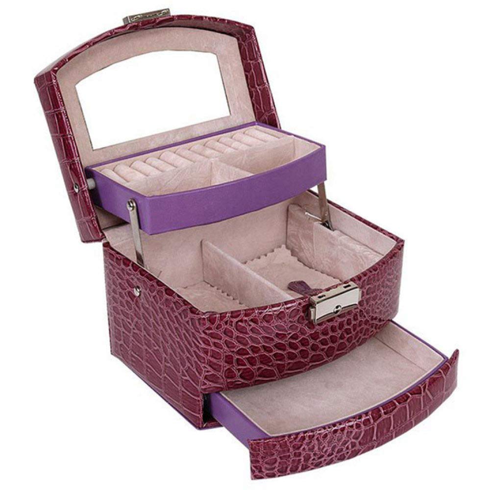 Luxury Automatic Leather Jewelry Box - 3-Layer Jewelry Organizer for Women with Mirror | Earring, Ring & Cosmetic Storage | Elegant Decorative Jewelry Casket for Dresser, Vanity & Bedroom Decor