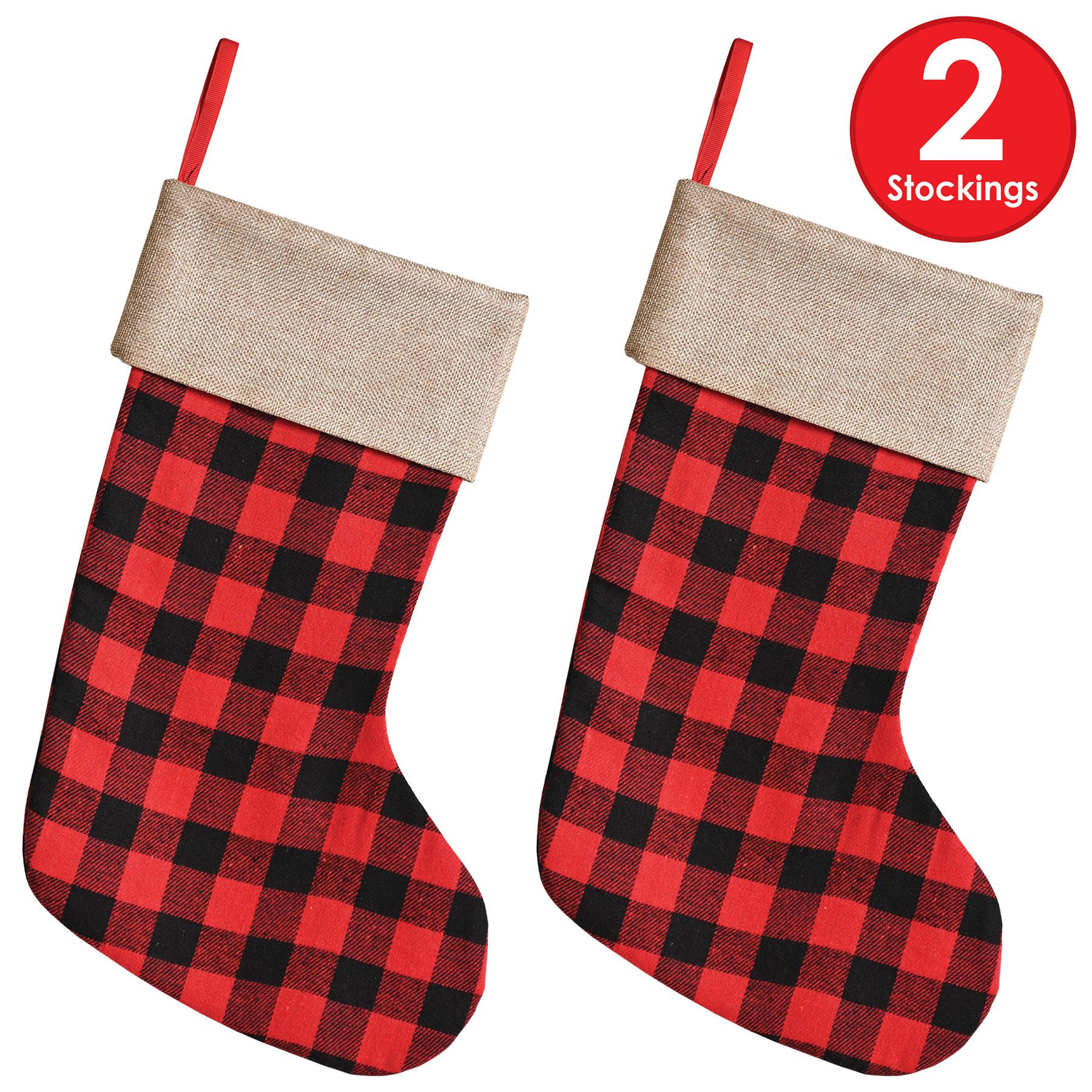12 Pack Christmas Stockings - Red and Black Plaid Holiday Stockings for Fireplace Decor, Gift Giving & Festive Home Decor