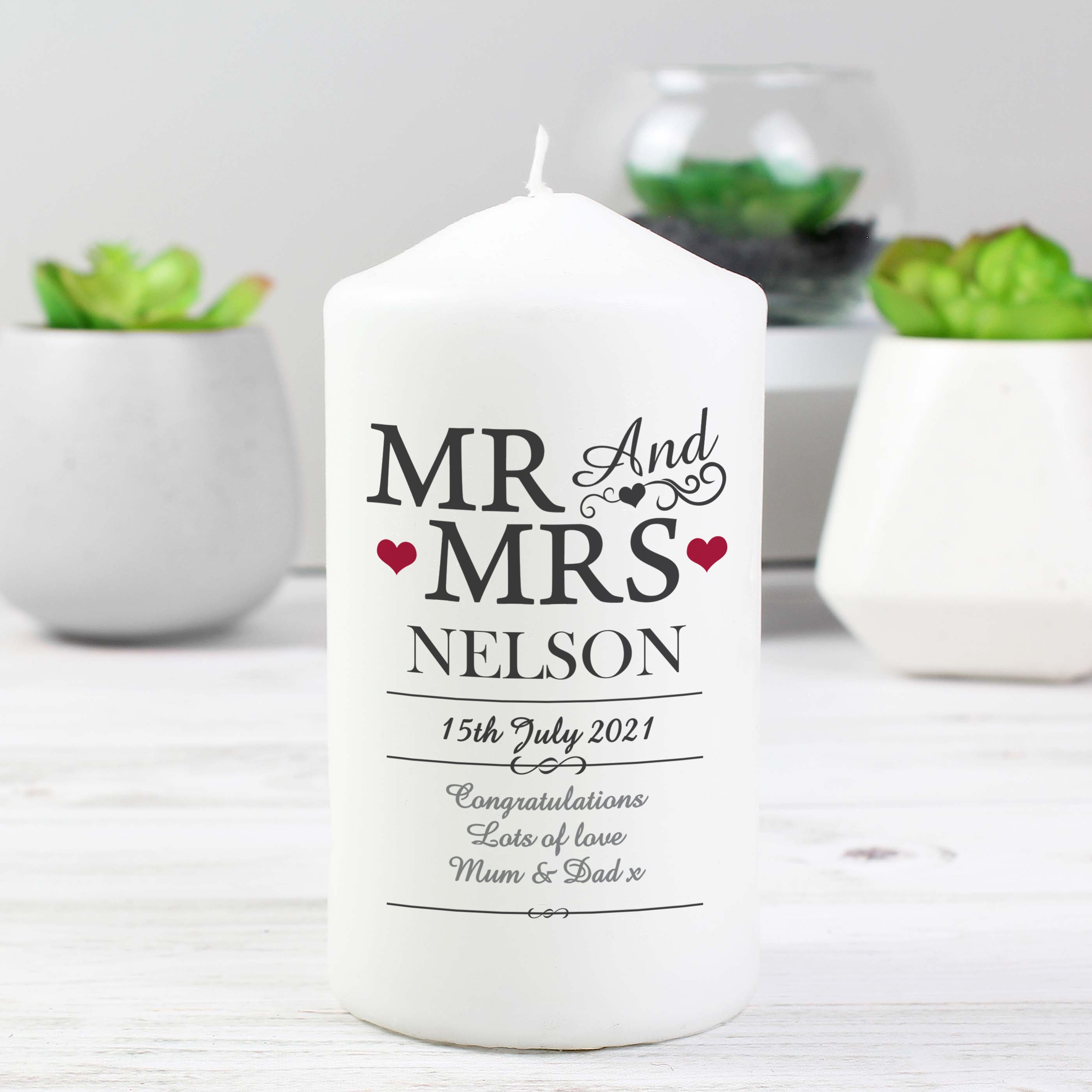 Personalized Mr & Mrs Pillar Candle - Elegant Wedding Anniversary Gift for Couples, Romantic Home Decor for Bedroom & Dining Table