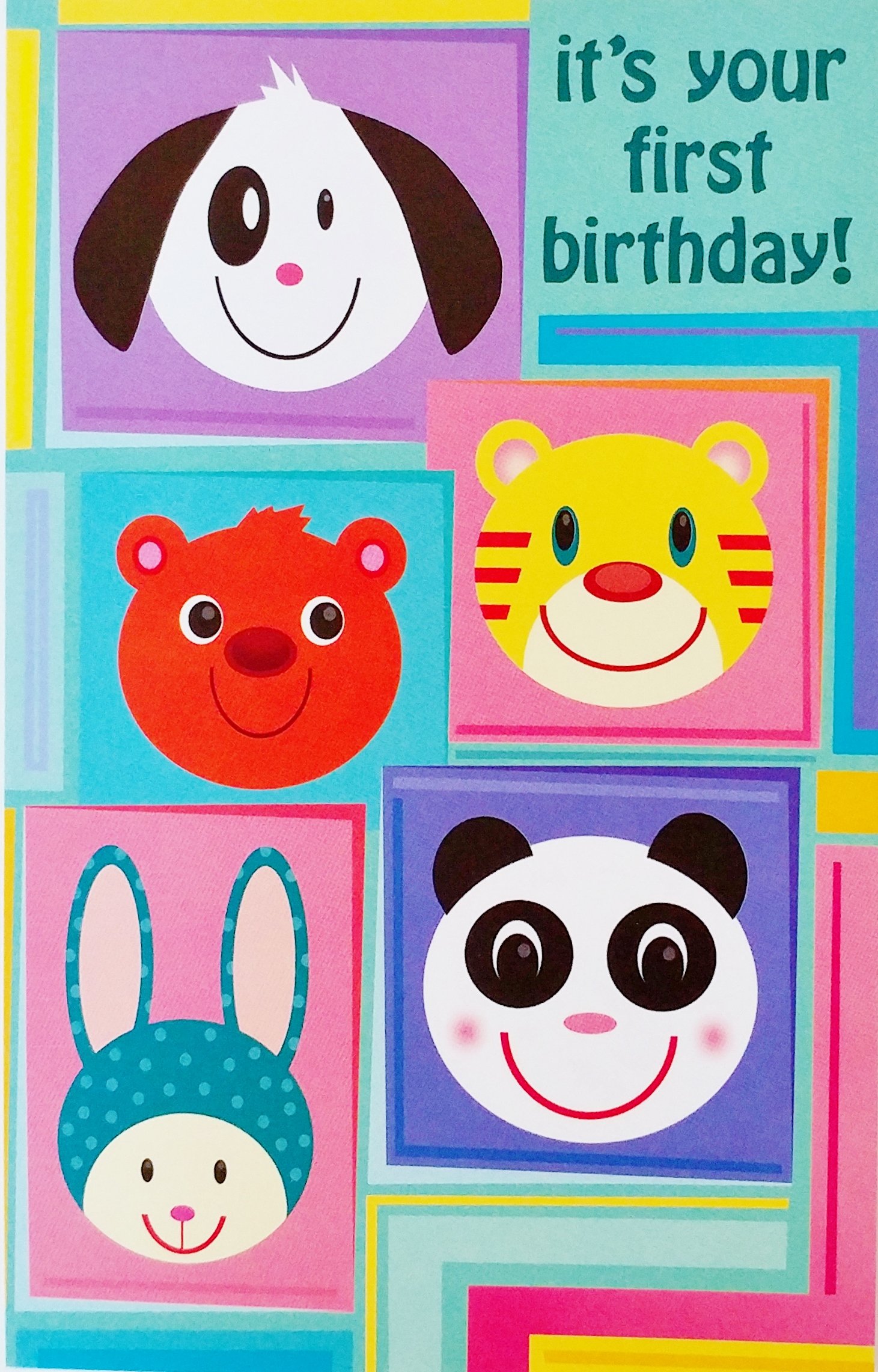 1st Birthday Greeting Card with Adorable Animal Faces - Celebrate Baby's Special Milestone - Perfect for 1 Year Old Birthday Parties and Keepsakes