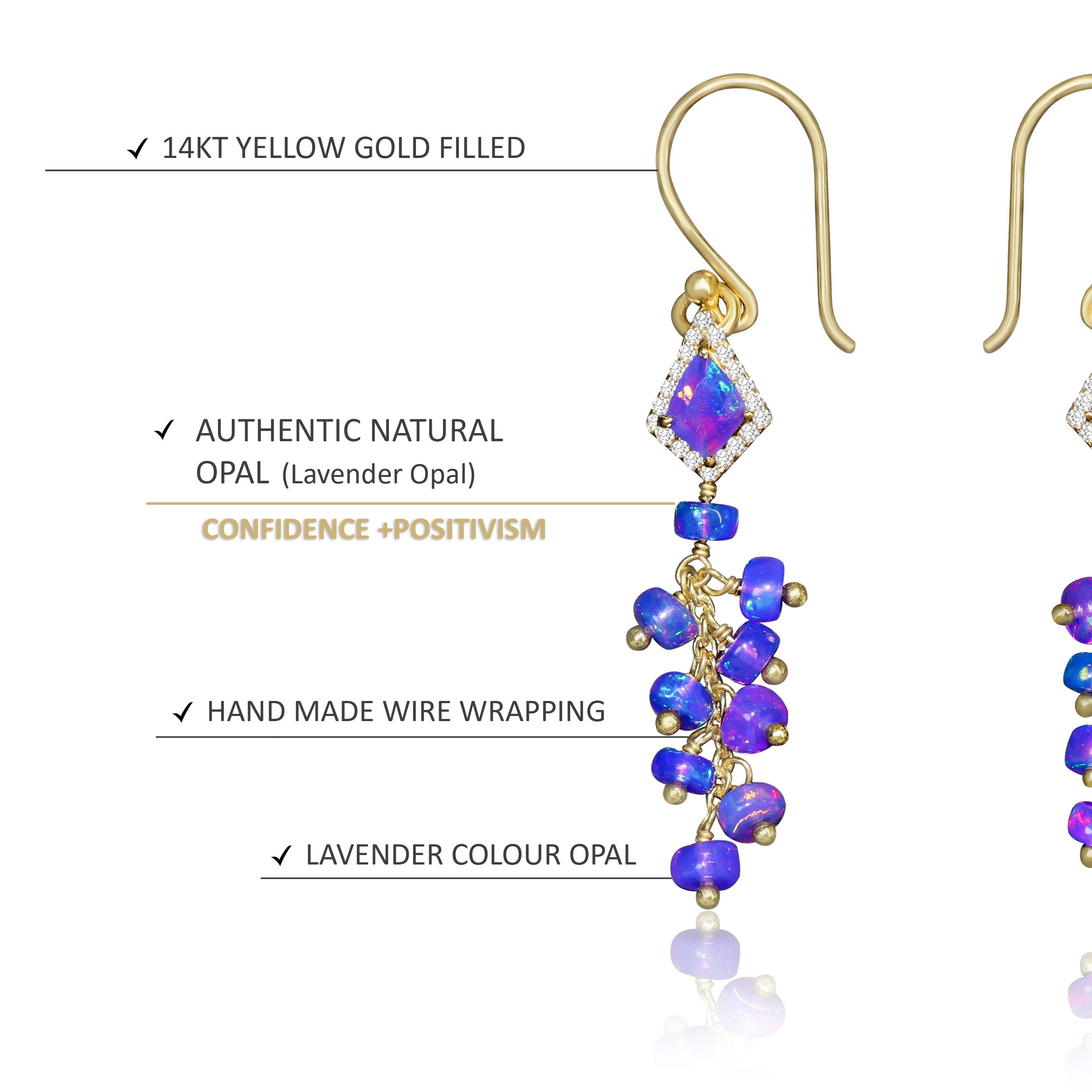 Natural Lavender Opal Kite Charm Beaded Cluster Earrings for Women | Boho Chic Dangle Earrings | Handmade Jewelry Gift for Her | Perfect for Weddings, Parties & Everyday Wear