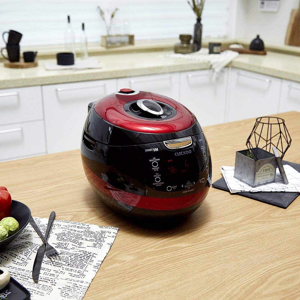 Cuckoo CRP-HZ0683FR 6-Cup Red Electric Induction Pressure Rice Cooker with Fuzzy Logic & Smart Cooking - Programmable Multi-Functional Kitchen Appliance for Perfect Rice, Grains & Meals - Ideal for Home, Dorm & Small Family Cooking (Renewed)