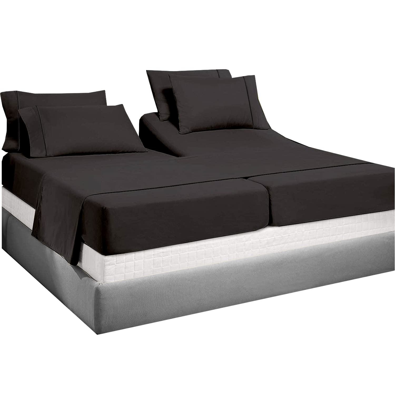 Premium 100% Tencel Split King Sheets Set for Adjustable Beds - Ultra Soft Cooling Eucalyptus Bedding - 5-Piece Breathable Moisture Wicking Sheet Set in Dark Grey - Perfect for Hot Sleepers & All-Season Comfort - Ideal for Master Bedrooms, Guest Rooms & Luxury Hotels