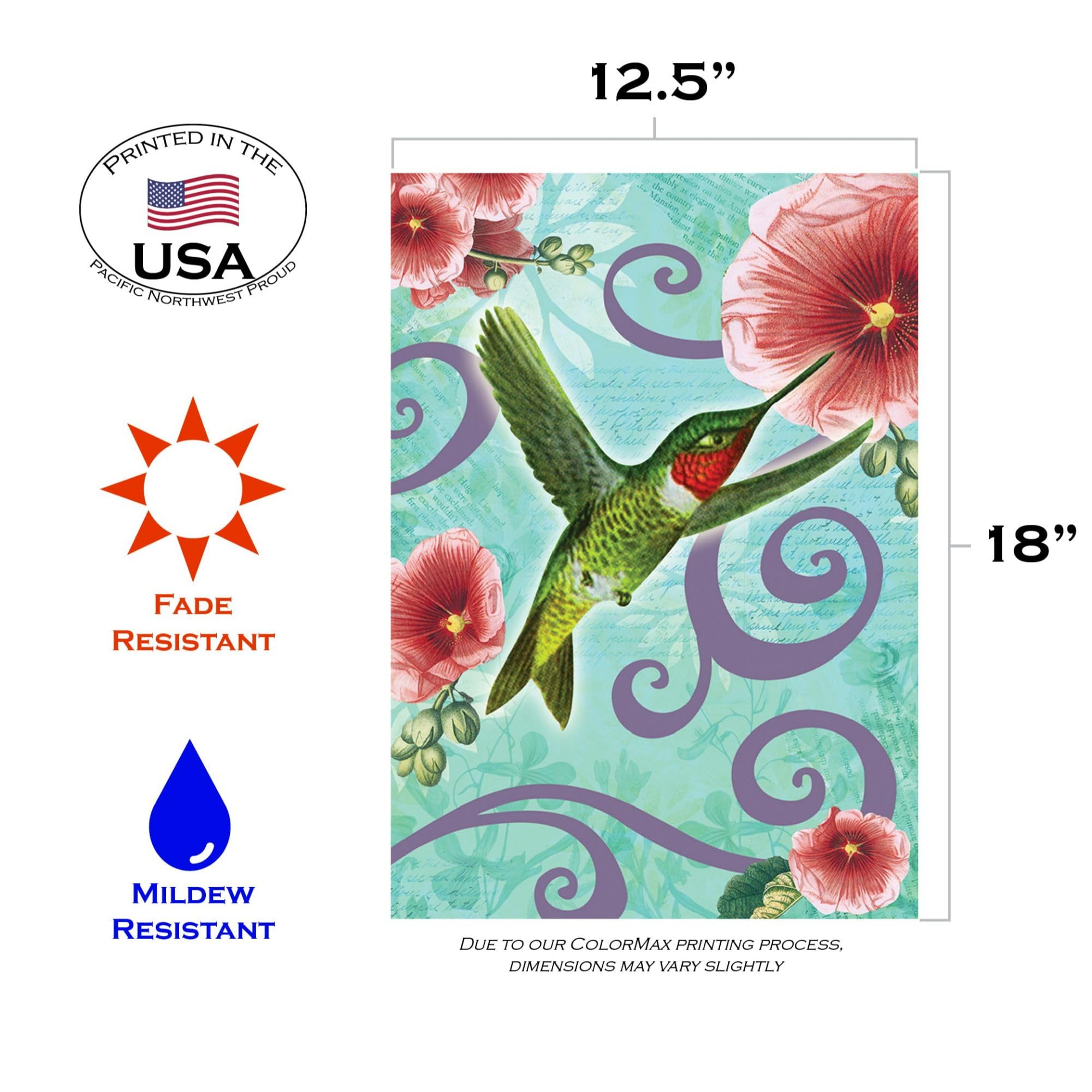 Toland Home Garden 12x18 Inch Double Sided Ruby Throated Hummingbird Flag - Vibrant Outdoor Yard Decoration for House, Garden & Patio - Perfect for Spring & Summer Bird Lovers