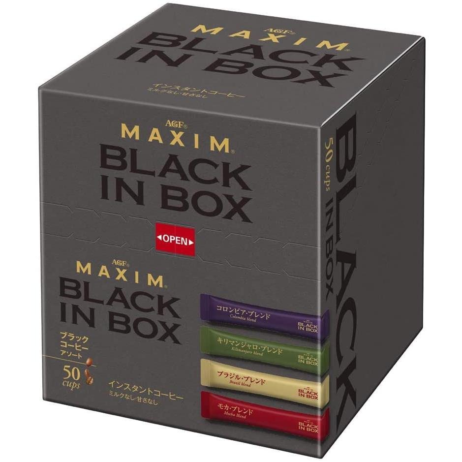 AGF Maxim Black In Box Instant Coffee Assortment - 50 Sticks of Premium Japanese Instant Coffee for Office, Travel & Home Brewing