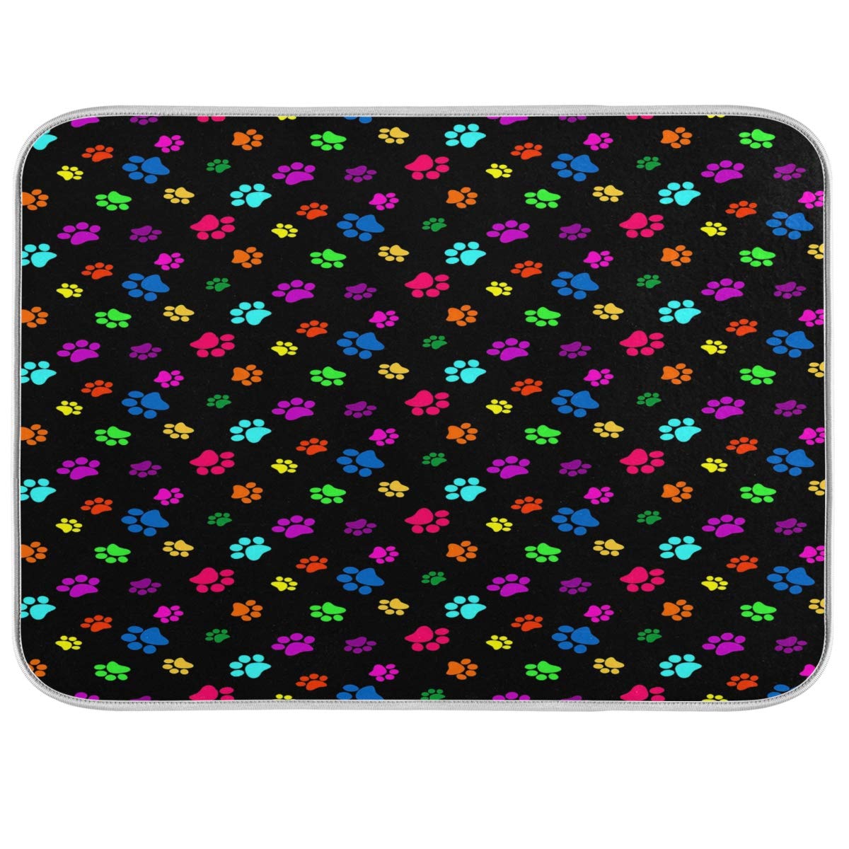 Blueangle Microfiber Dish Drying Mat - Paw Print Kitchen Counter Pad for Plates & Utensils - Quick Dry & Machine Washable (16