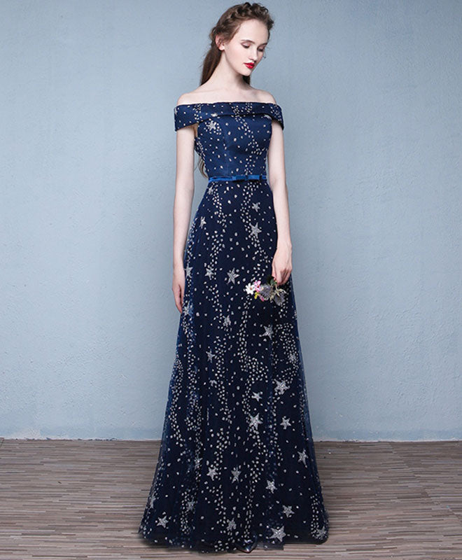 Elegant Blue Long Prom Dress - Off Shoulder Evening Gown for Women - Perfect for Homecoming, Formal Events & Special Occasions
