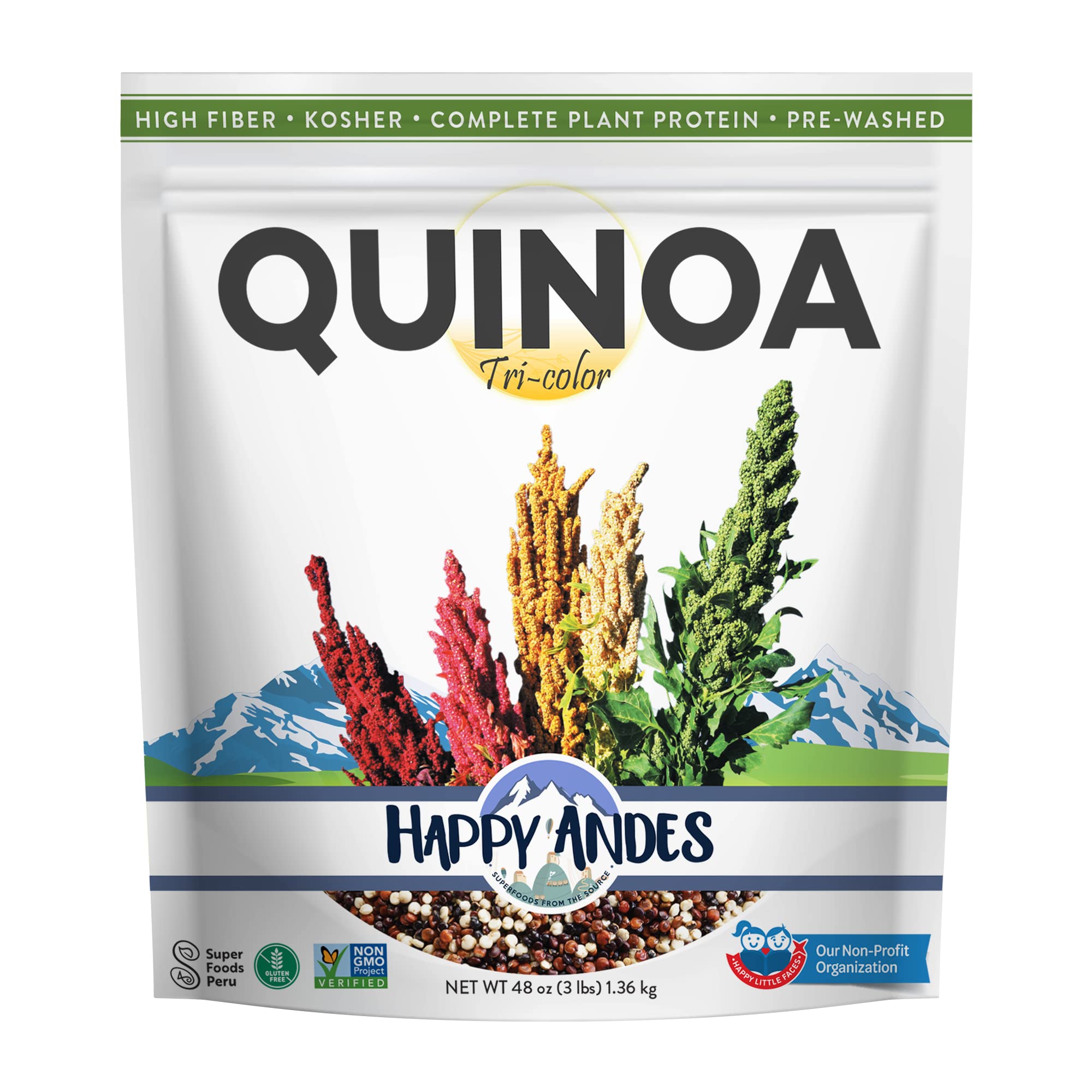 Happy Andes Tri-Color Quinoa - Non-GMO, Gluten-Free Whole Grain Superfood | High in Protein & Vitamins | Perfect Rice Substitute for Healthy Meals, Salads, Buddha Bowls & Meal Prep | Ready-to-Cook 48oz Pack