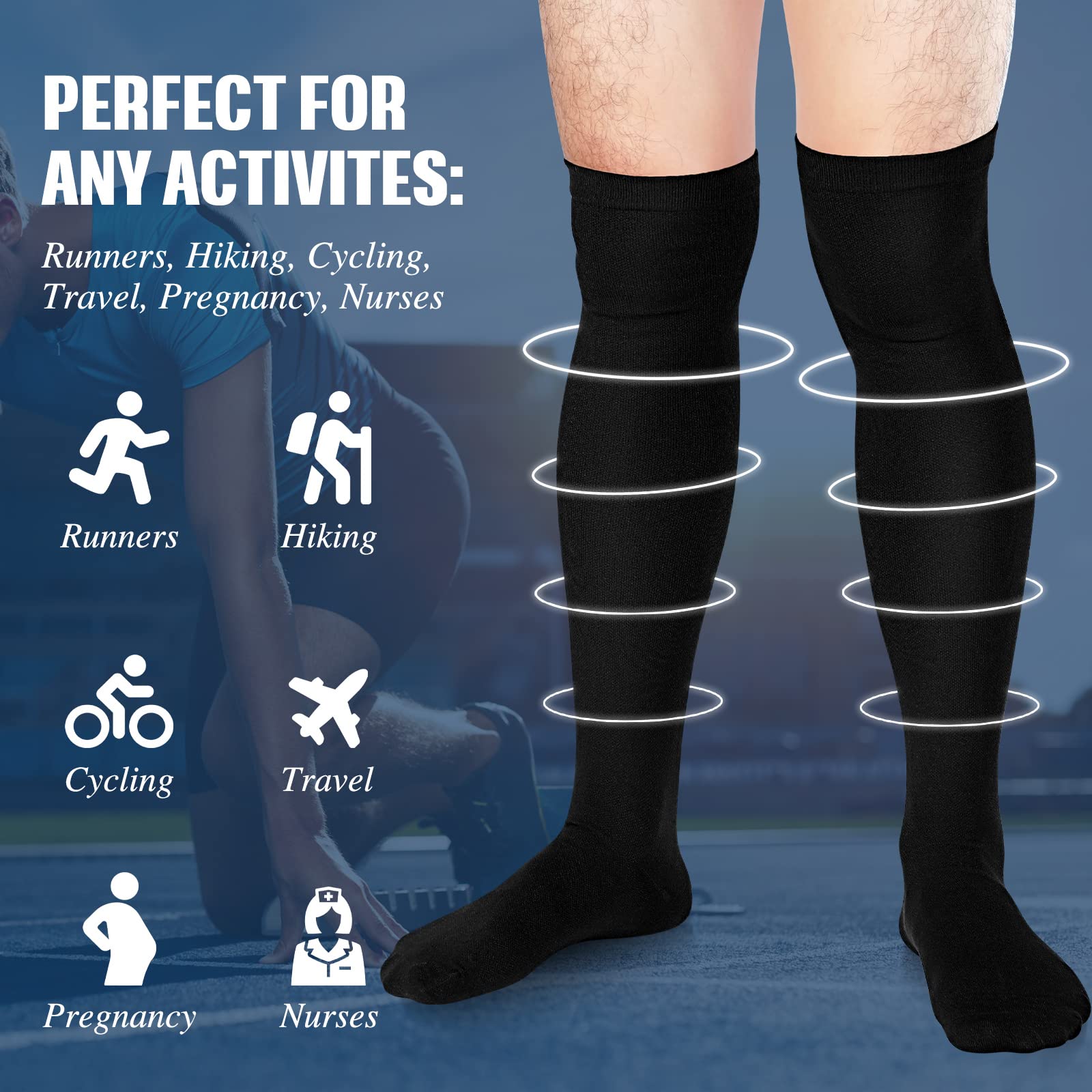 Sureio 6 Pairs Thigh High Compression Socks for Men & Women - 20-30 mmHg Knee High Support Socks with Non-Slip Grip - Ideal for Running, Travel & Varicose Vein Relief