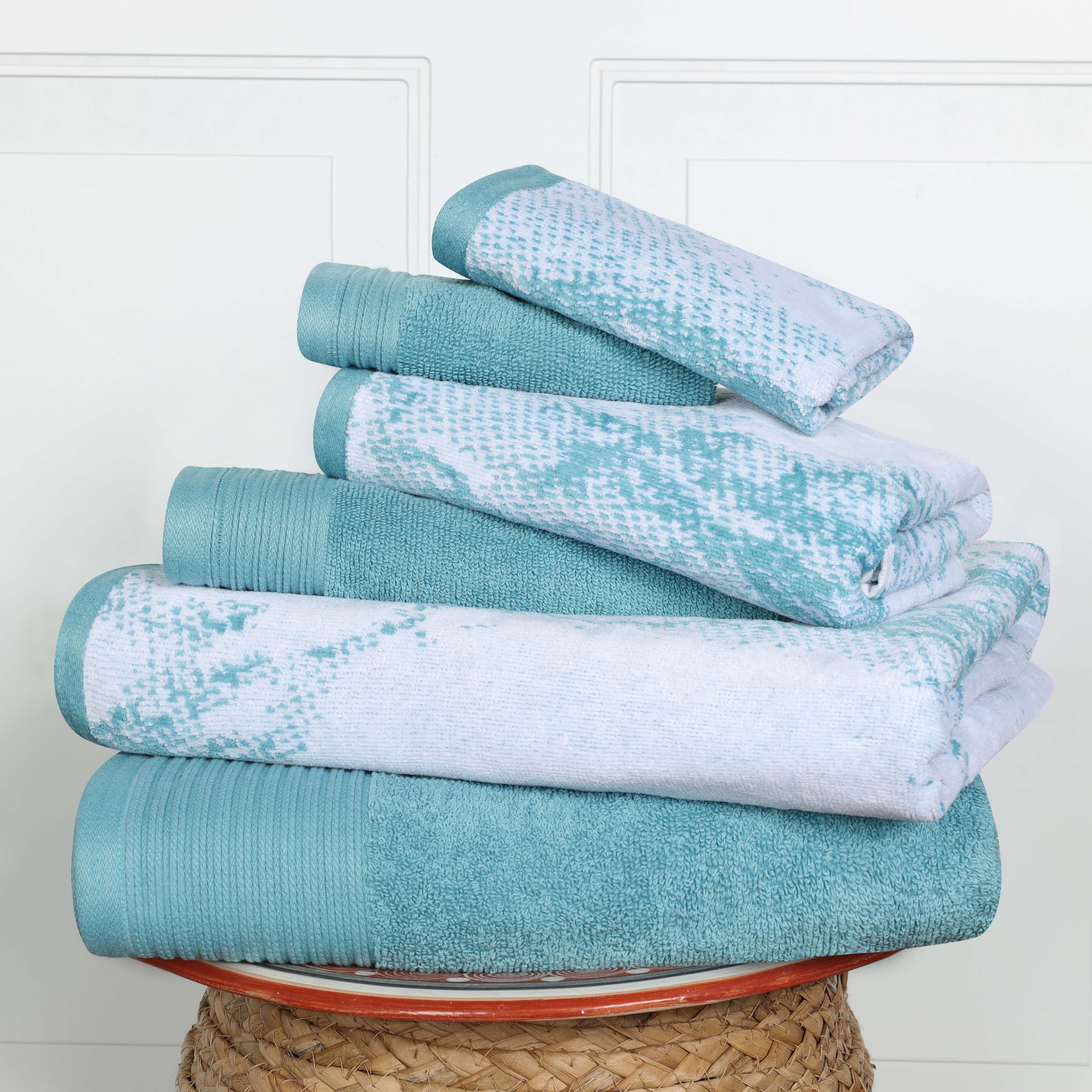 Premium 6-Piece Cotton Quick-Drying Towel Set - Solid & Marble Patterns for Bath, Gym, Beach, and Spa | Ultra Absorbent & Soft Bath Towels