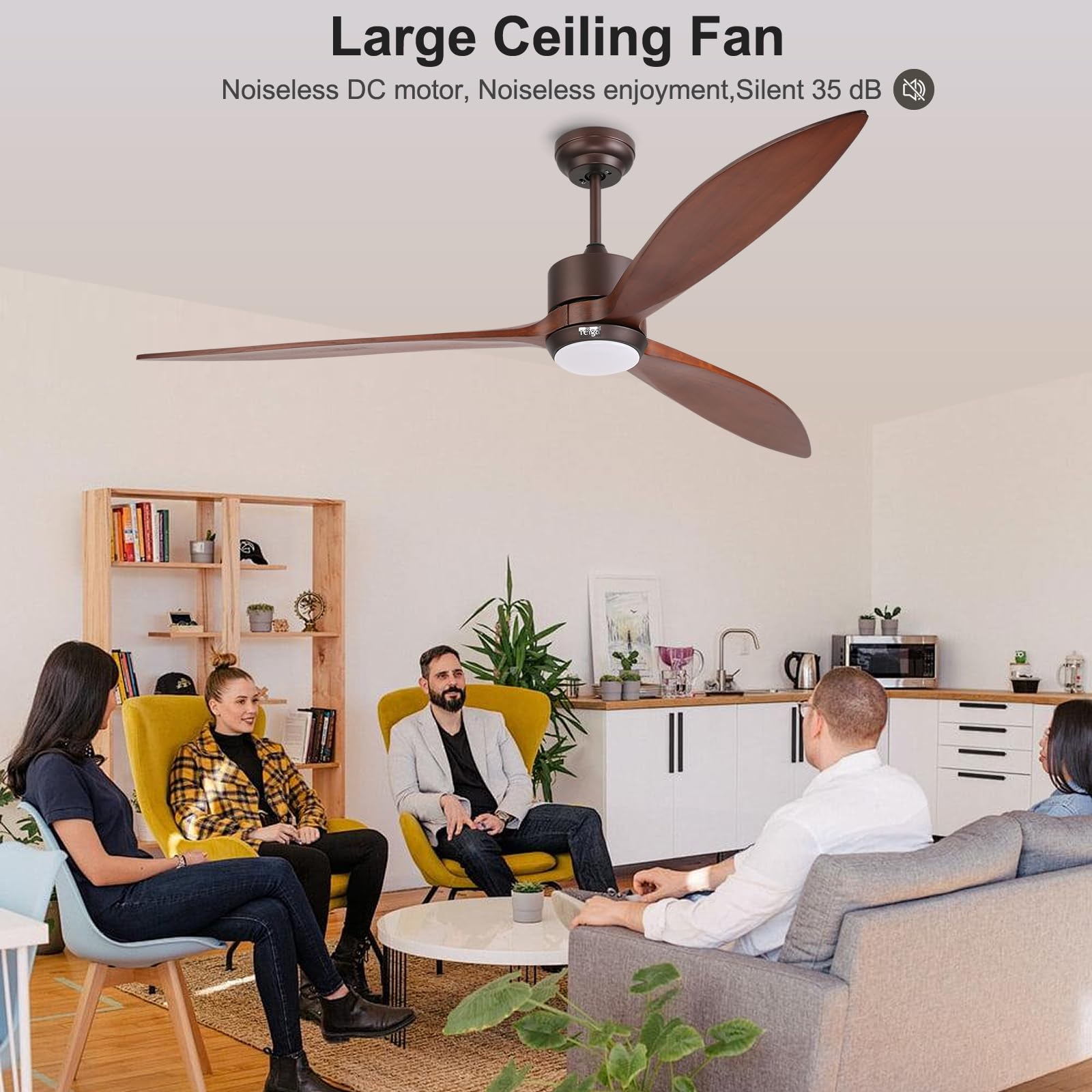 65 Inch Smart Wood Ceiling Fan with Light & Remote - ETL Certified Quiet DC Motor, 3-Blade Design for Living Room, Bedroom & Patio - Perfect for Home Cooling & Stylish Decor