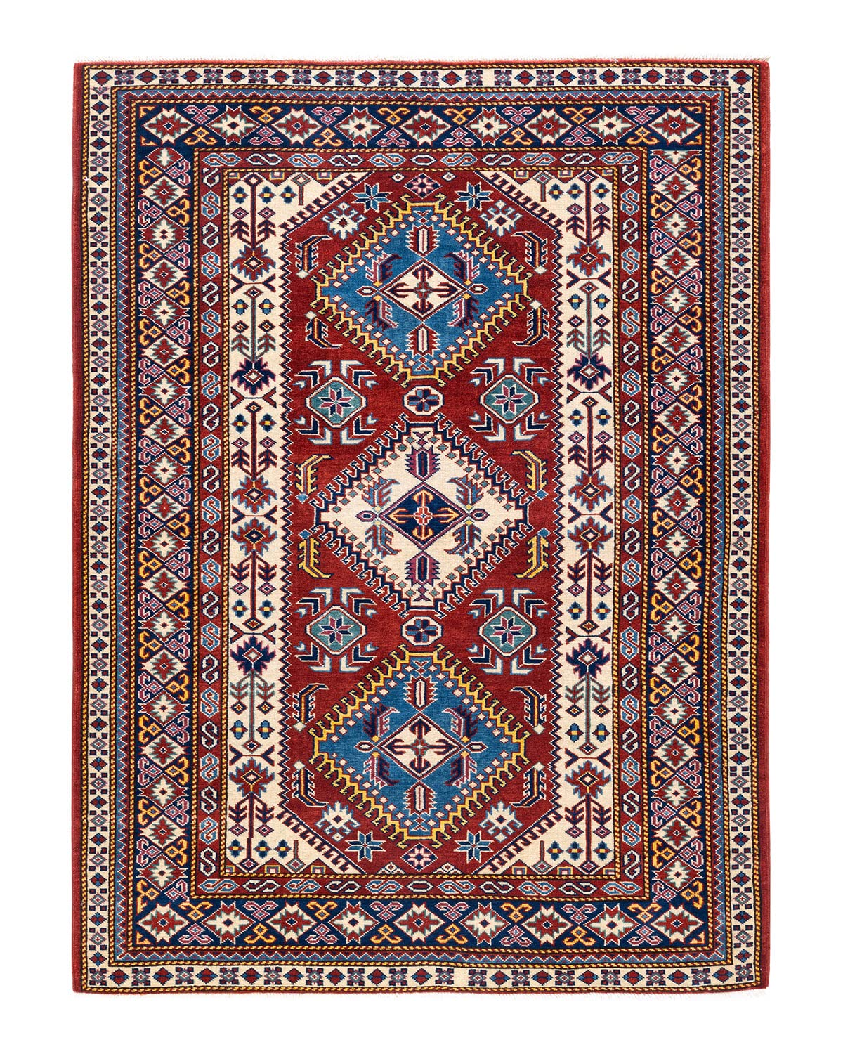Handmade Bohemian Wool Area Rug 4x6 ft - Unique Hand-Knotted Tribal Design in Orange - Perfect for Living Room, Bedroom, or Boho Home Decor