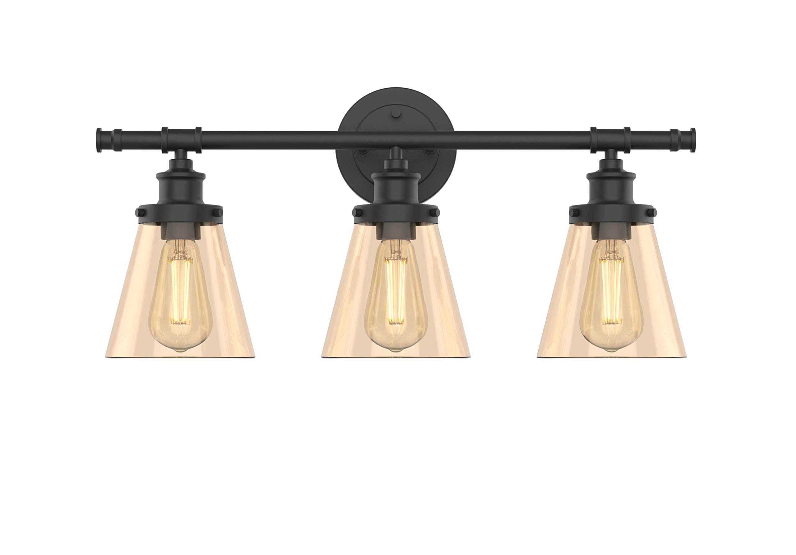 Edison 3-Light Vanity Fixture - Black with Clear Glass Shade - Perfect for Bathroom Wall Lighting & Decor