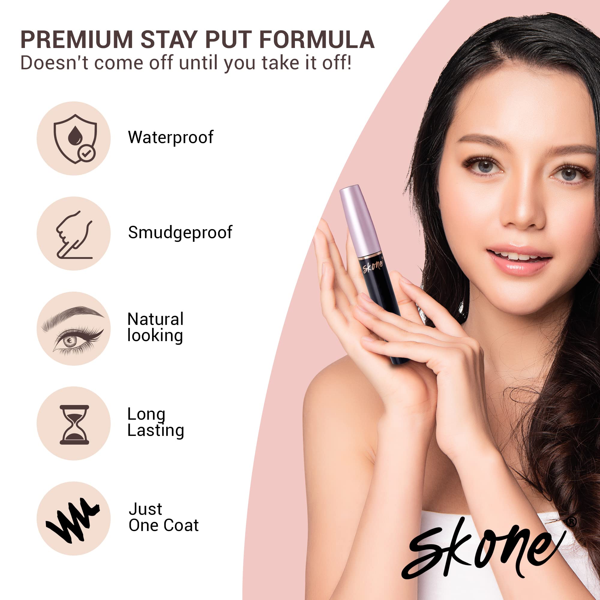 Skone Cosmetics Waterproof Mascara - Black Volumizing & Lengthening Mascara for Dramatic Lashes, Smudge-Proof & Long-Lasting - False Lash Effect - 0.34 oz | Perfect for Day to Night Makeup, Parties & Special Occasions