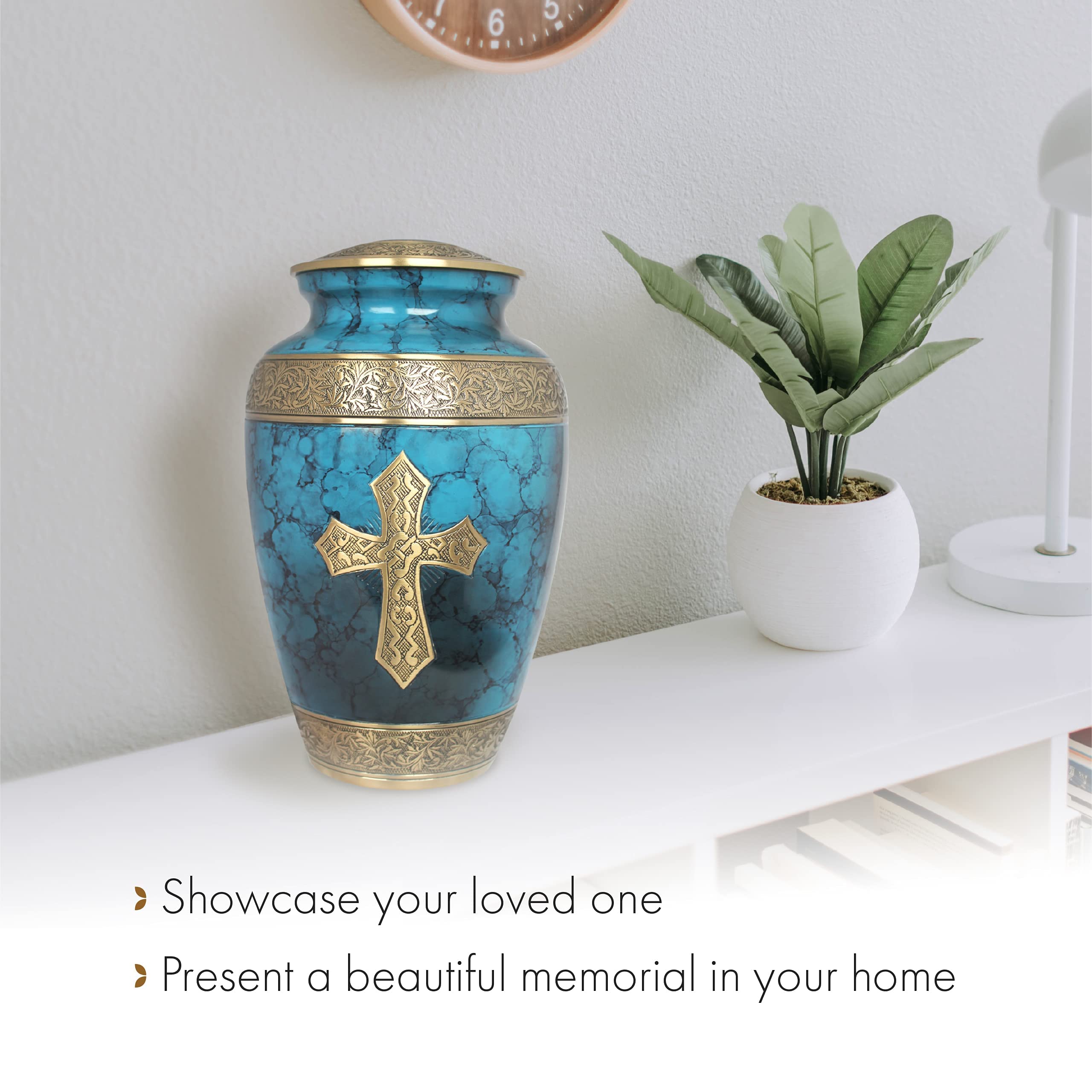 Blue Cross Cremation Urn for Ashes - Personalized Adult Male Urn for Human Ashes | Handcrafted Decorative Urn with Cross Design | Large Capacity Memorial Urn for Funeral, Memorial Service & Home Display