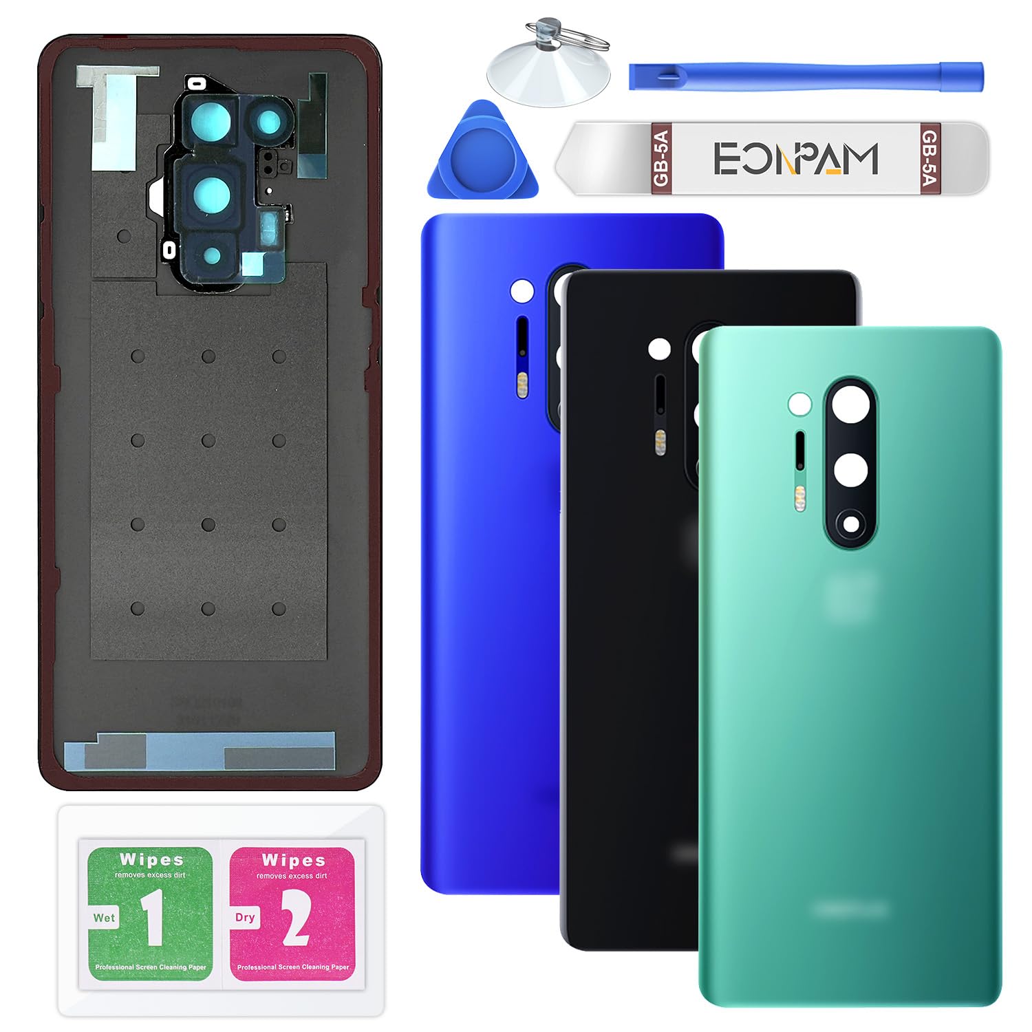 Original OnePlus 8 Pro Back Glass Replacement - Genuine Rear Housing with Camera Lens & Repair Tools Kit (Green) - DIY Smartphone Repair Solution for Cracked/Damaged Back Cover