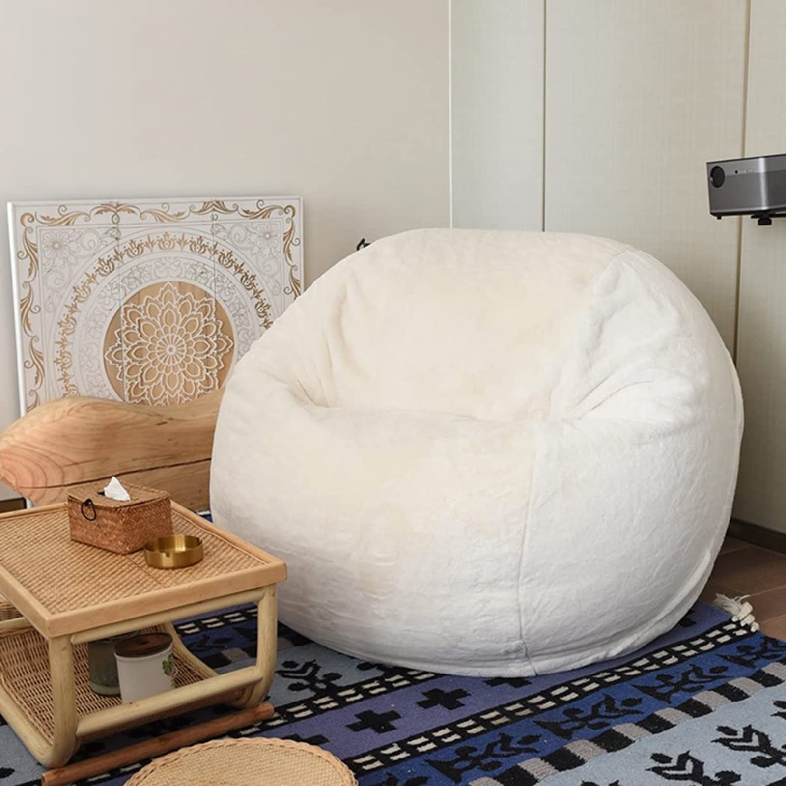 Premium Bean Bag Chair Cover - Soft Plush Lazy Sack Lounger with High Back Support for Kids & Adults (No Filler Included) - Perfect for Playrooms, Dorm Rooms, and Cozy Home Decor - White