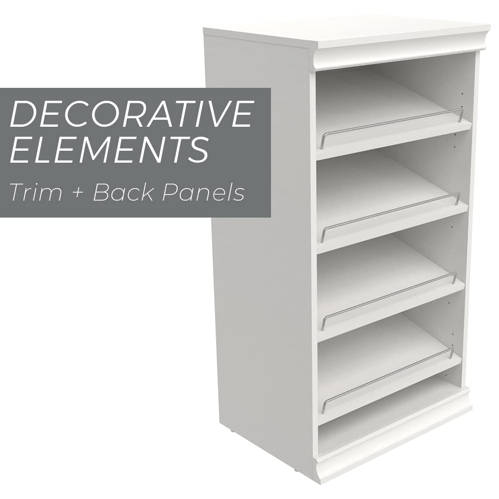 ClosetMaid Modular Storage Angled Shelves - Adjustable Wood Closet Organizer with Stackable Design, Full Backer & Decorative Trim - White Shoe Shelf Unit for Bedroom, Closet, Entryway Organization
