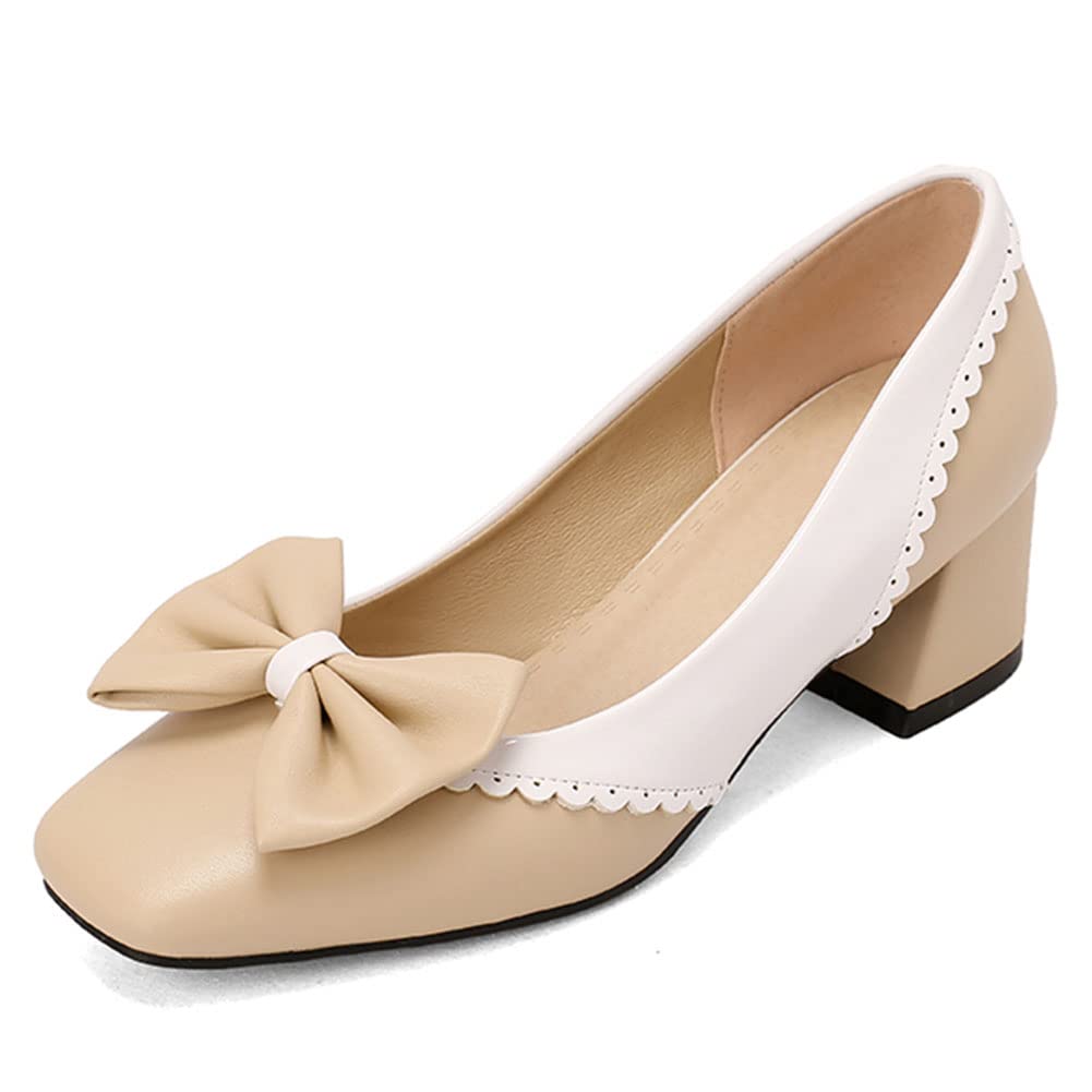 Women's Mary Jane Shoes - Slip On Bow Tie Low Heel Lolita Oxford Pumps | Comfortable Dress Shoes for Women & Girls | Perfect for Cosplay, Weddings, Office & Vintage Fashion