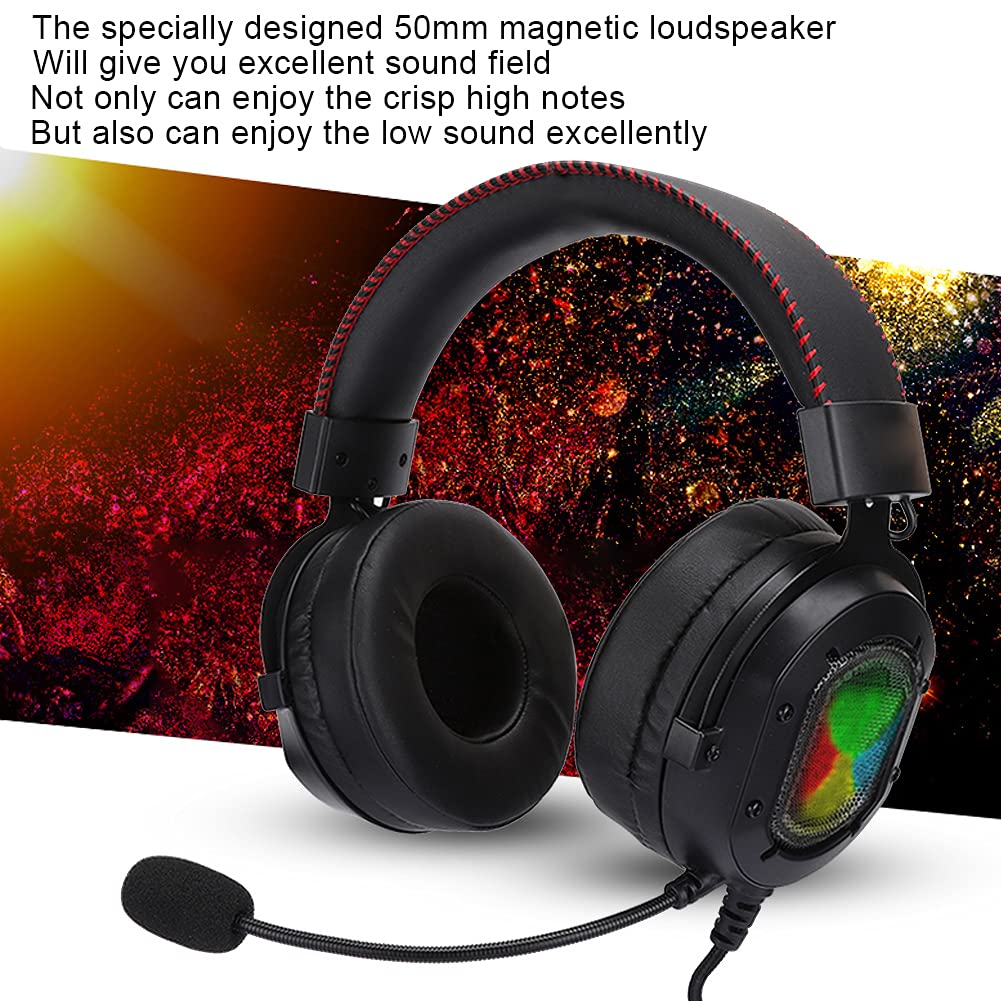 Wired Gaming Headset with RGB Lighting & Noise Cancelling Mic - 3.5mm Wired Headphones with Crystal Clear Audio for PC, Laptop, Xbox, PlayStation - Perfect for Competitive Gaming & Online Meetings (Black & Red)