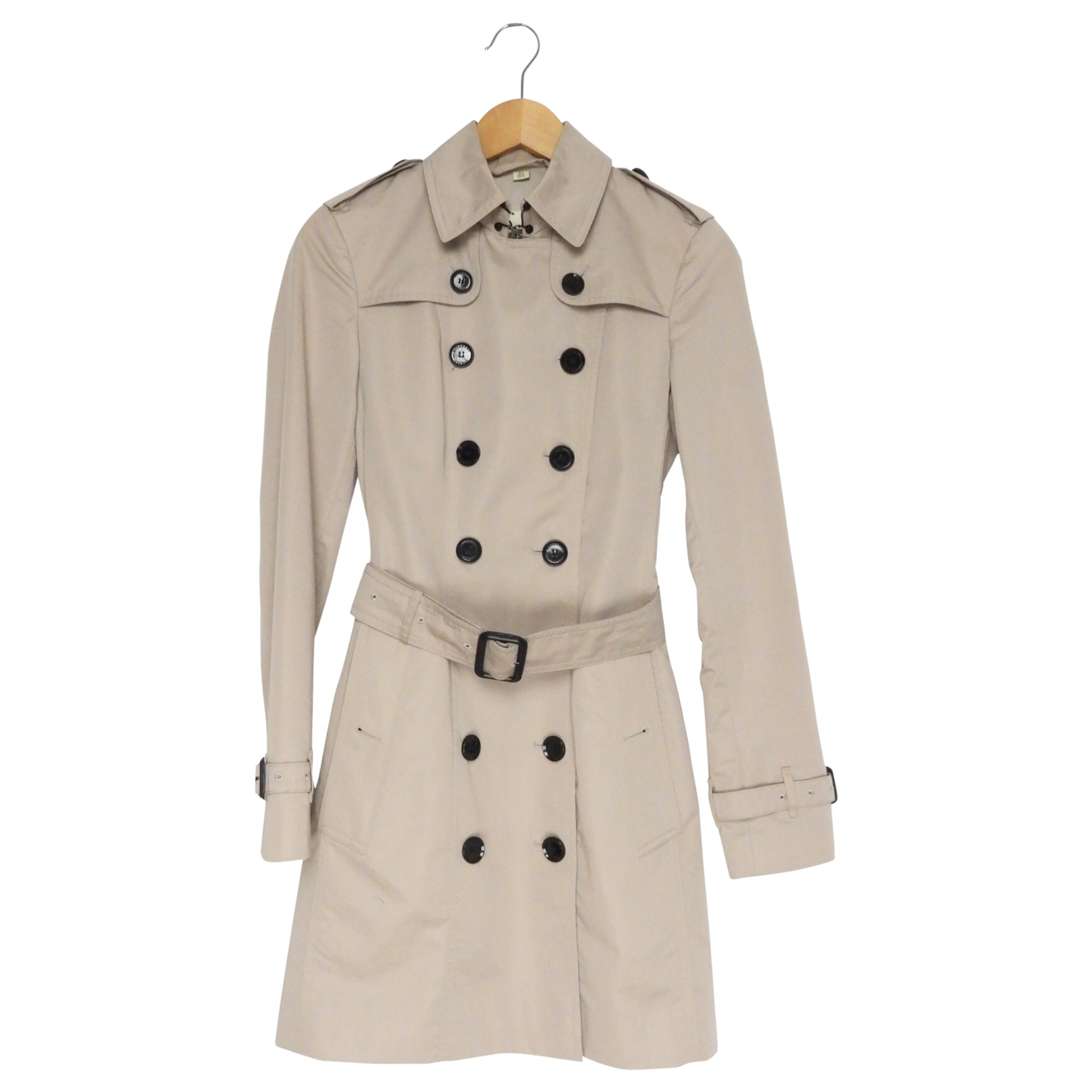 Burberry Beige Gabardine Canvas Trench Coat for Women | Size IT38 / US4 | Classic Waterproof Raincoat for Office, Travel & Formal Occasions