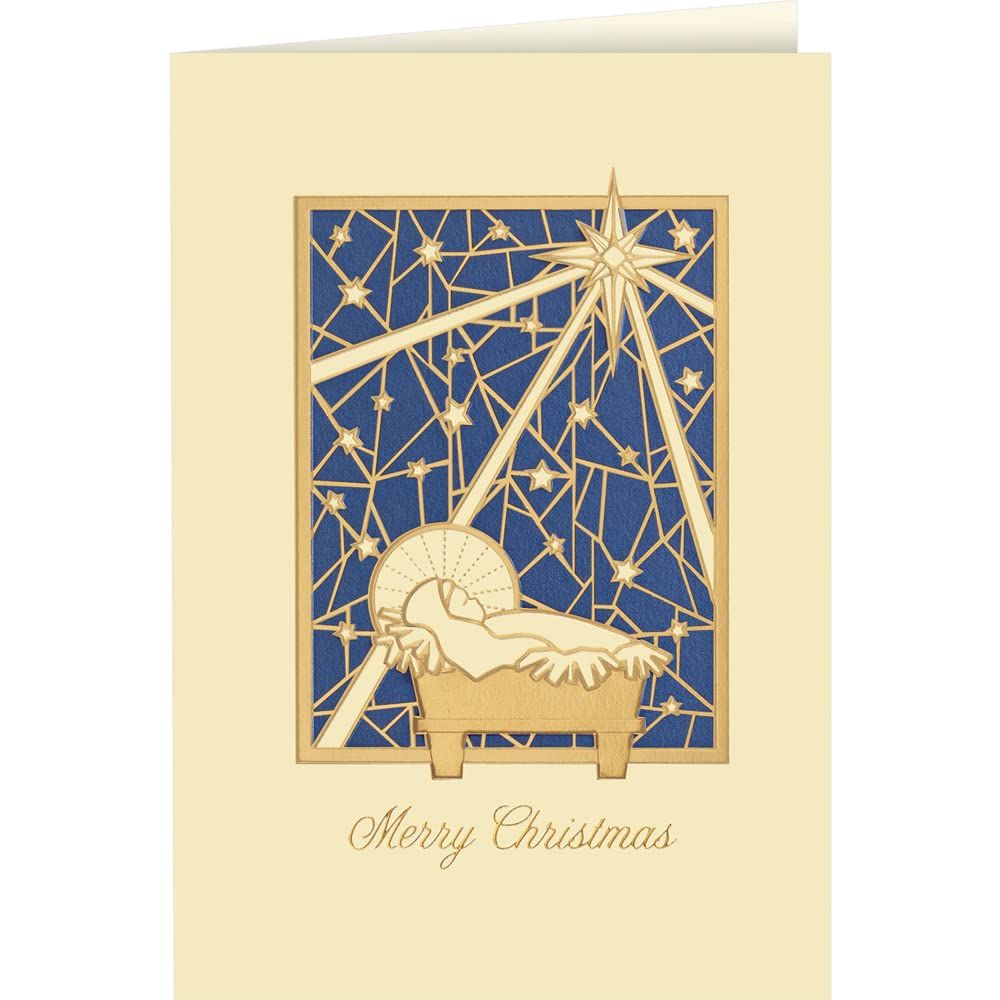25 Personalized Religious Christmas Cards with Foil-Lined Envelopes - Holy Infant Design for Holiday Greetings, Business Gifts & Church Events (Set of 25) | Perfect for Corporate Clients, Church Members & Family Christmas Cards