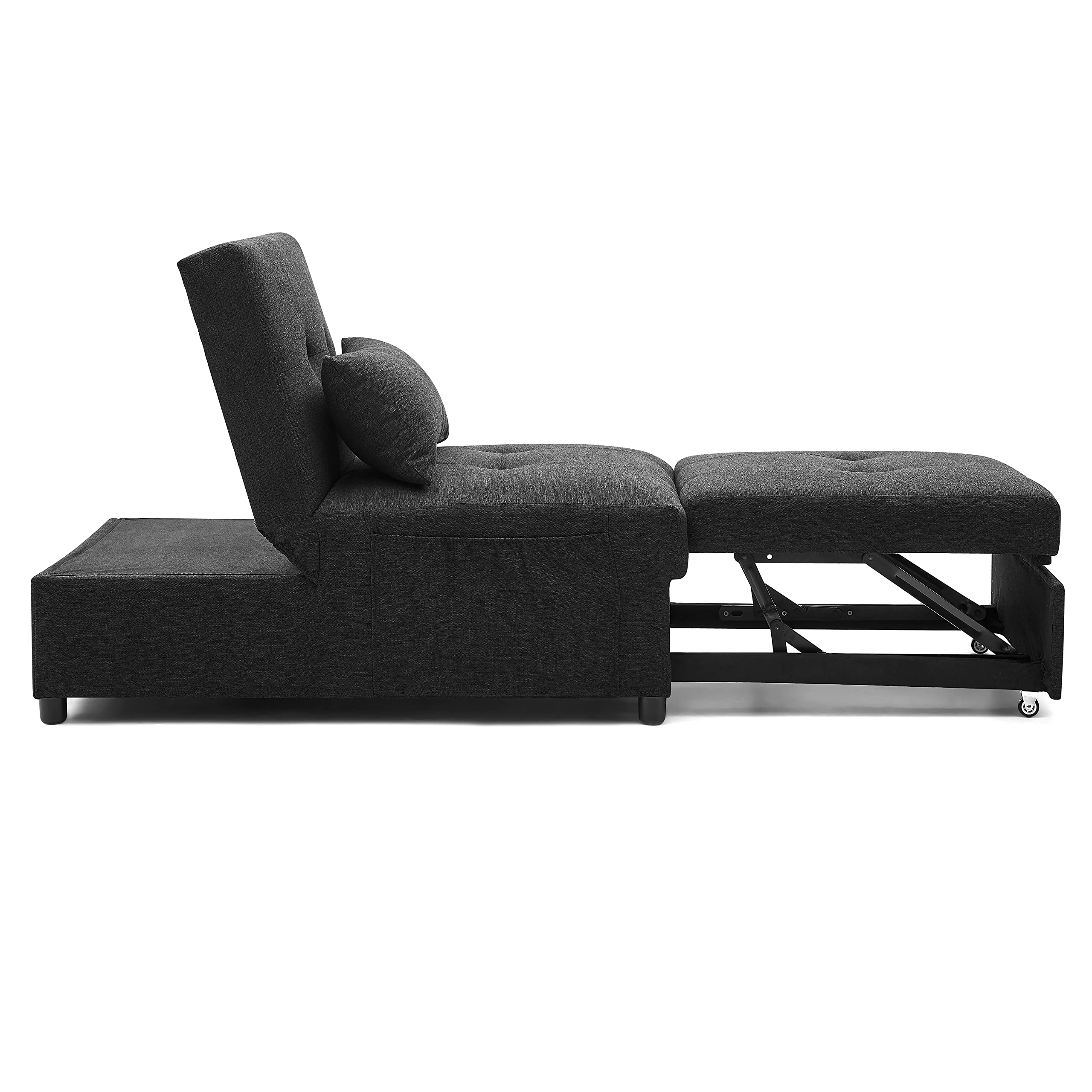 4-in-1 Ottoman Sleeper Chair - Foldable Sofa Bed with Storage Bag | Convertible Single Bed, Lounge Chair & Chaise for Small Spaces | Perfect for Guest Room, Studio Apartment & Office (Black)