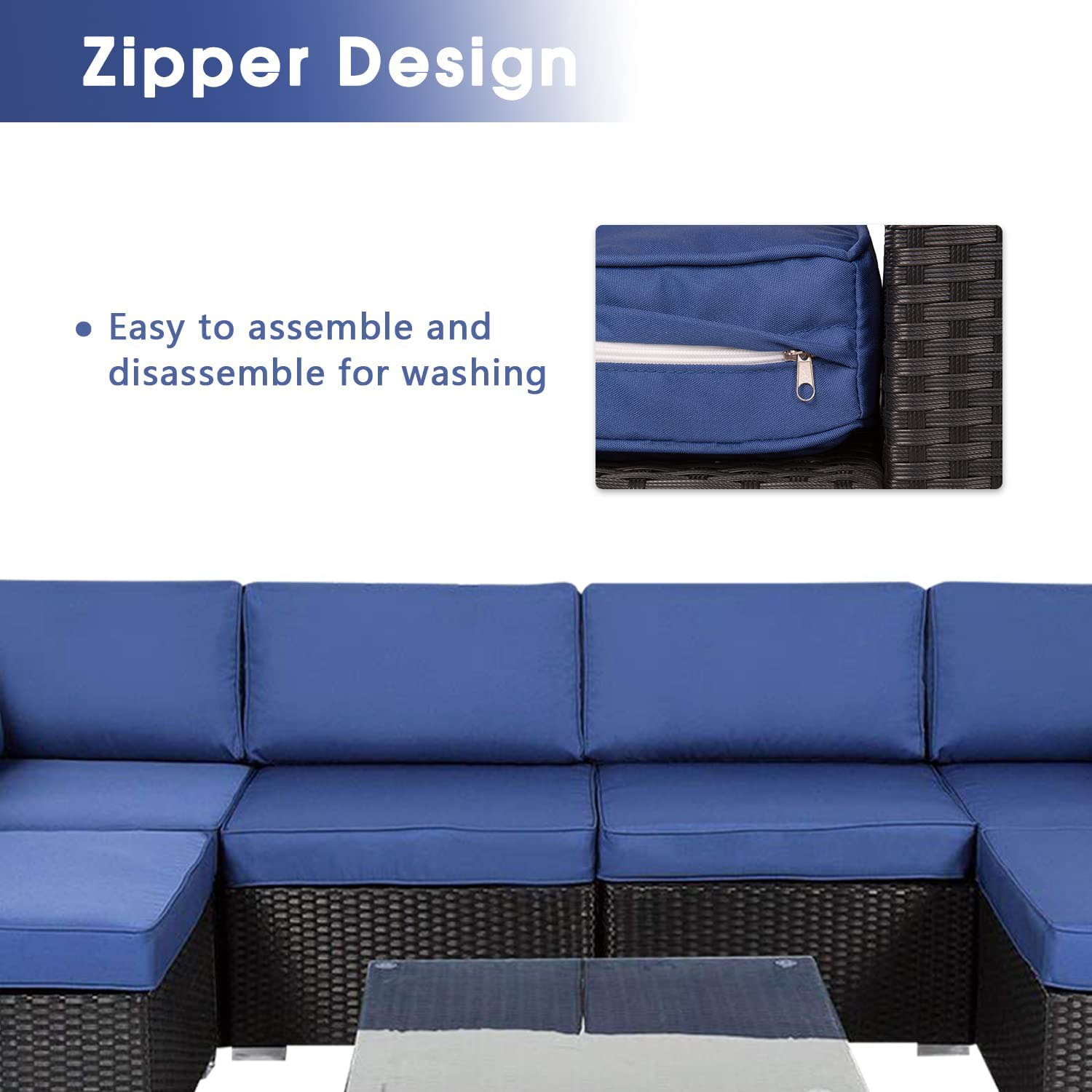 kinbor 14-Piece Outdoor Couch Cushion Covers with Zipper - Replacement Slipcovers for Sectional Sofa Furniture Set, Washable Dark Blue Patio Cushion Covers | Perfect for Backyard, Deck, Poolside & Patio Furniture Protection