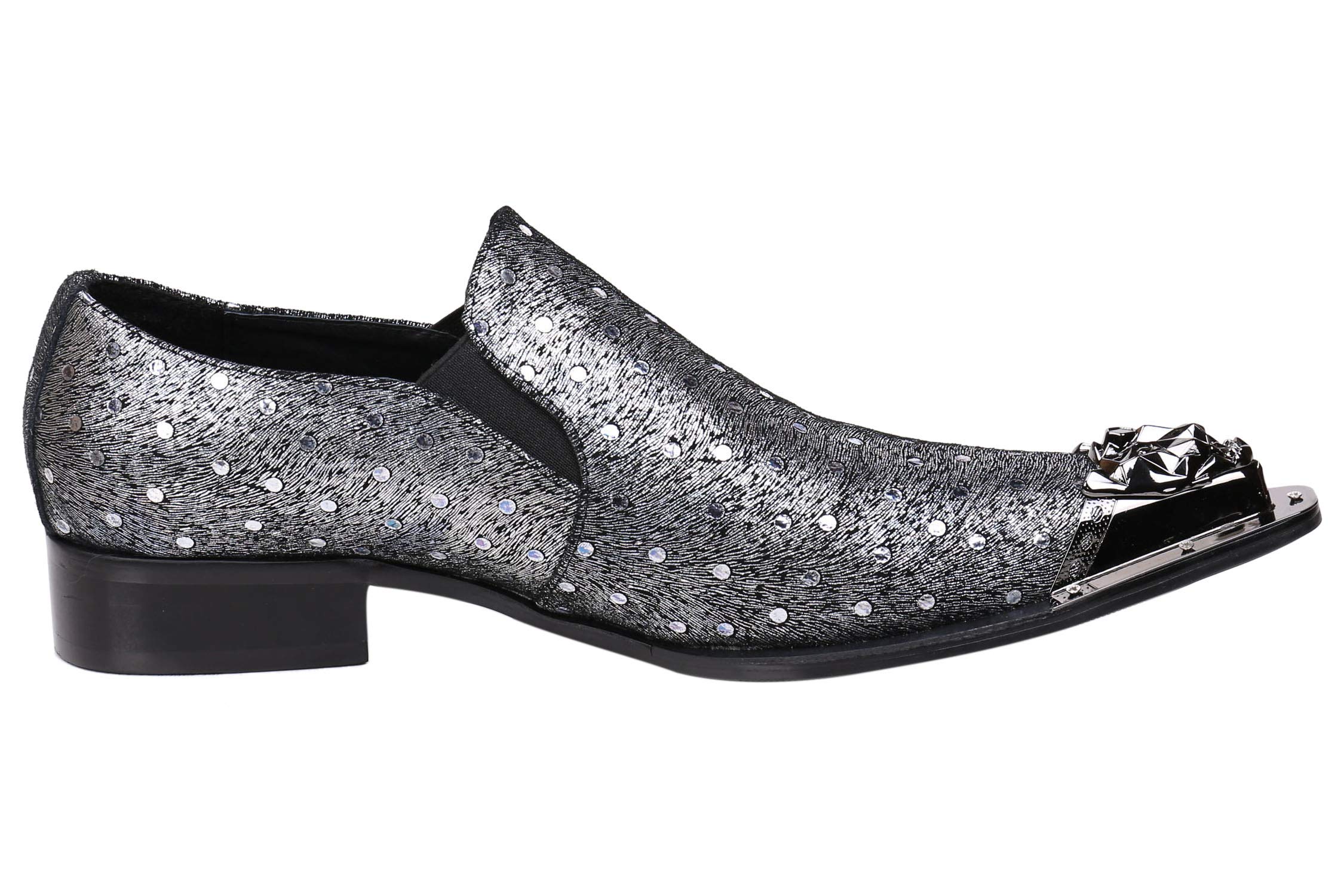 Santimon Men's Loafers - Pointed Toe Sparkling Leather Dress Shoes with Metal Tip for Western Style & Casual Wear | Perfect for Office, Parties, and Special Occasions