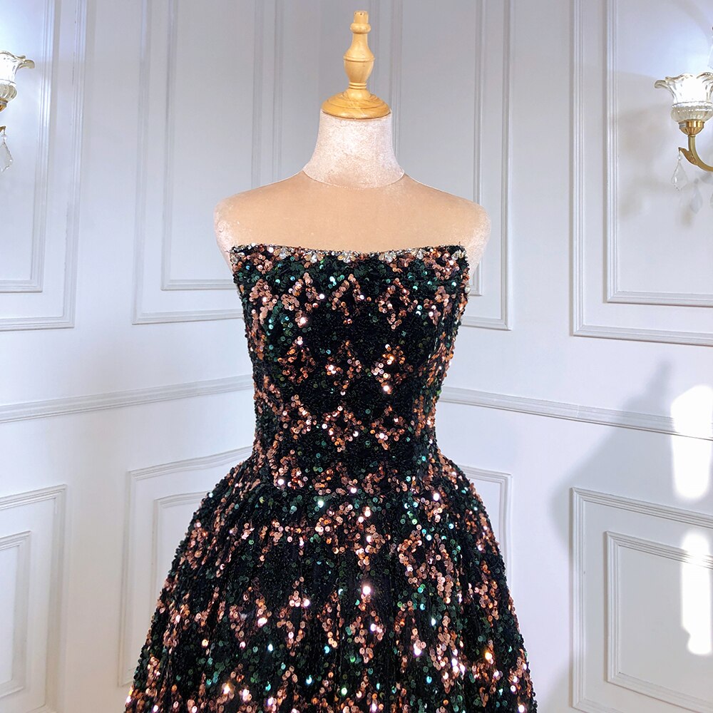 Elegant Black Sequin Evening Gowns for Women 2025 - Luxury A-Line Formal Dress for Wedding, Party & Special Occasions | Serene Hill Collection LA71523