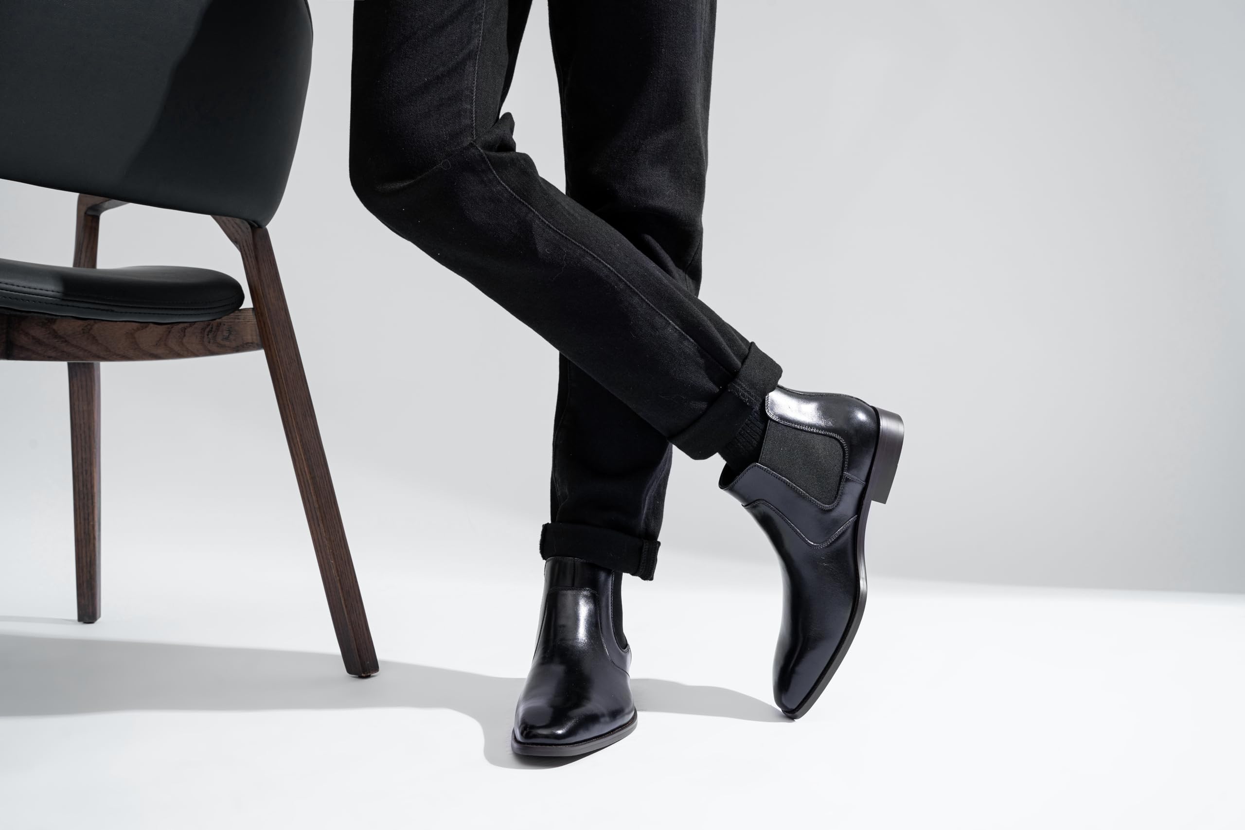 Premium Men's Chelsea Boots - Polished Leather Ankle Dress Boots | Classic Retro Slip-On Design for Business & Casual Wear | Perfect for Office, Date Night & Fall Fashion