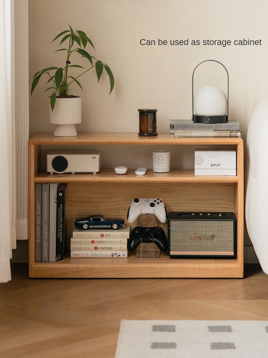 Solid Oak Wood Round Side Table with Wheels - Perfect for Living Room, Bedroom, or Office Use
