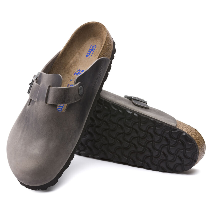 Birkenstock Boston Oiled Leather Soft Footbed Clog in Iron - Comfortable Slip-On Shoes for Women & Men - Perfect for Home, Office, and Casual Wear