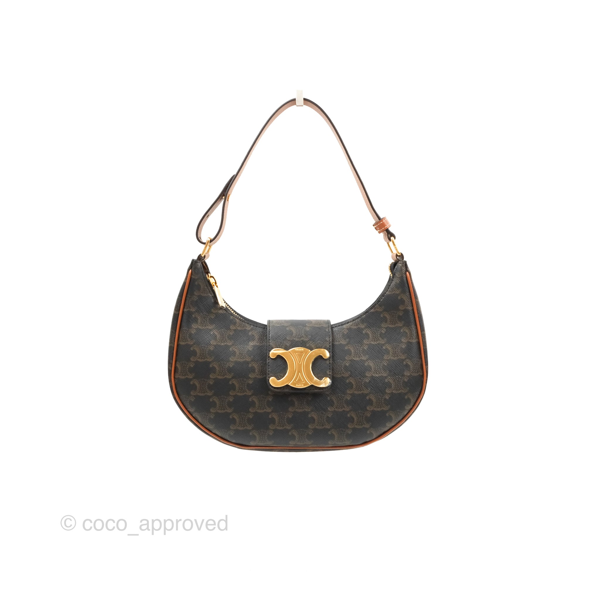Celine Medium Ava Triomphe Bag in Triomphe Canvas & Tan Calfskin Leather - Luxury Shoulder Bag for Women, Perfect for Work, Travel & Everyday Use