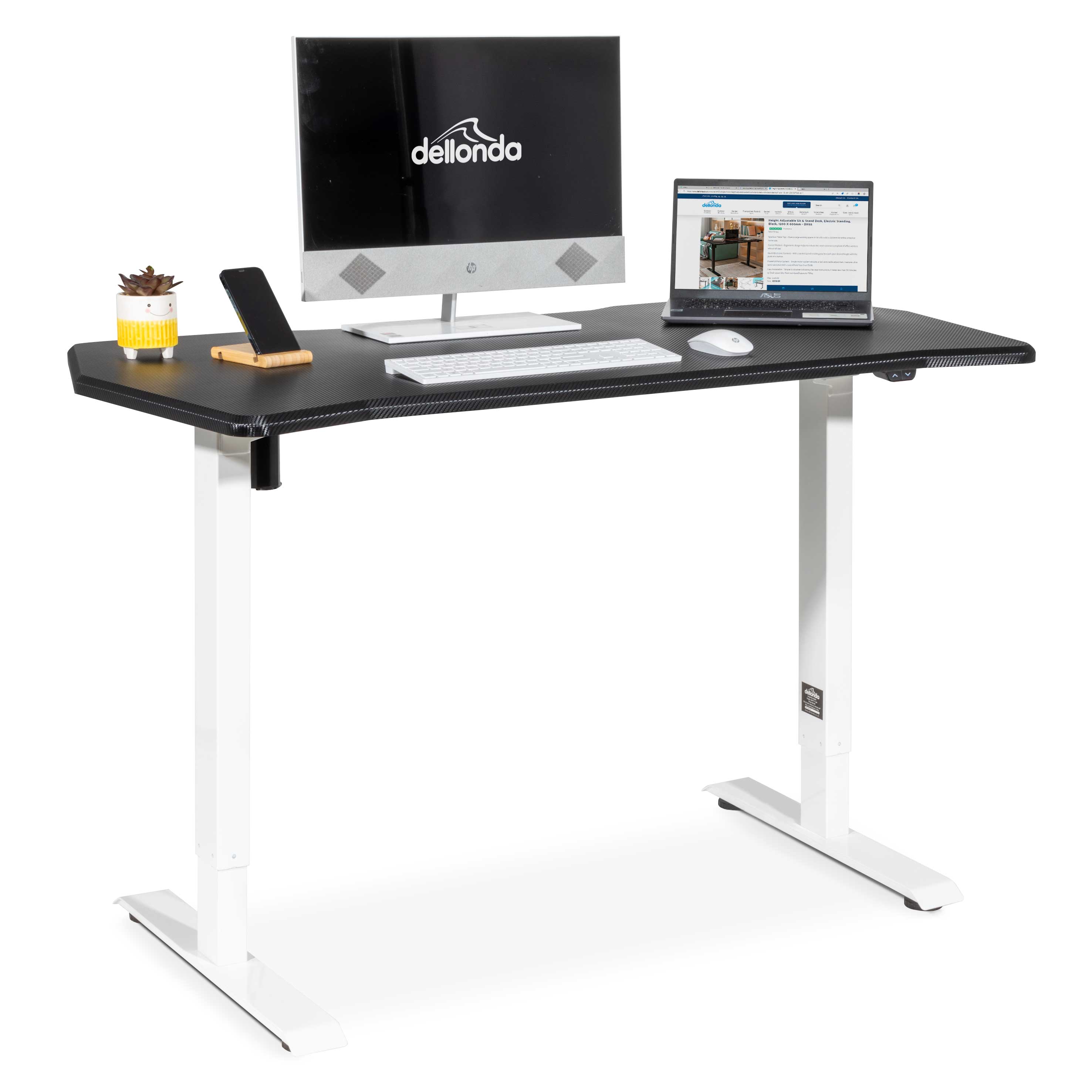 Single Motor Height Adjustable Electric Standing Desk with Carbon Fiber Desktop - Ergonomic Sit Stand Gaming & Workstation for Home Office, PC Gaming Setup (Model DH70)