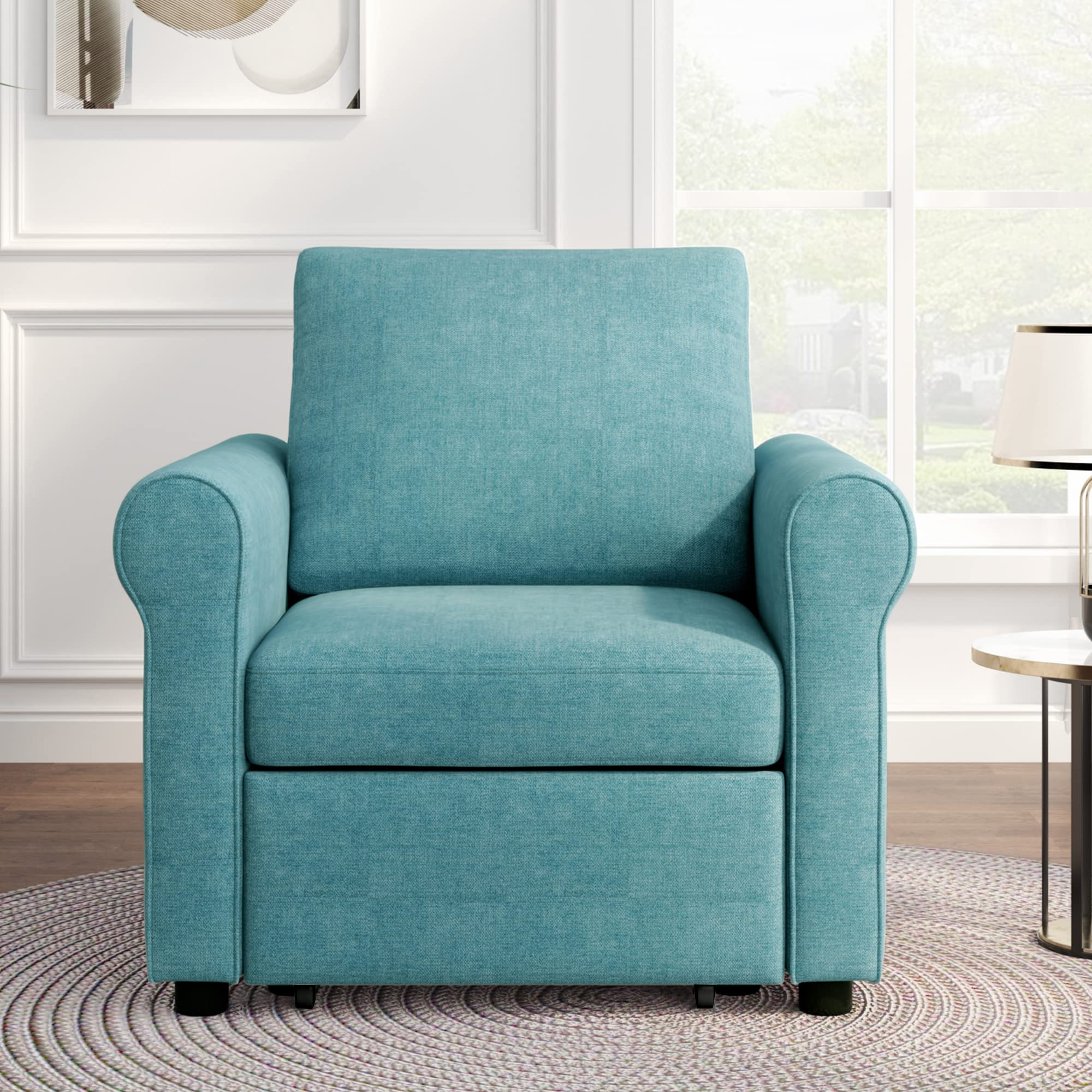 Polibi 3-in-1 Convertible Sofa Bed Chair - Adjustable Backrest Sleeper for Living Room & Bedroom - Modern Teal Futon for Small Spaces, Guest Room & Studio Apartments