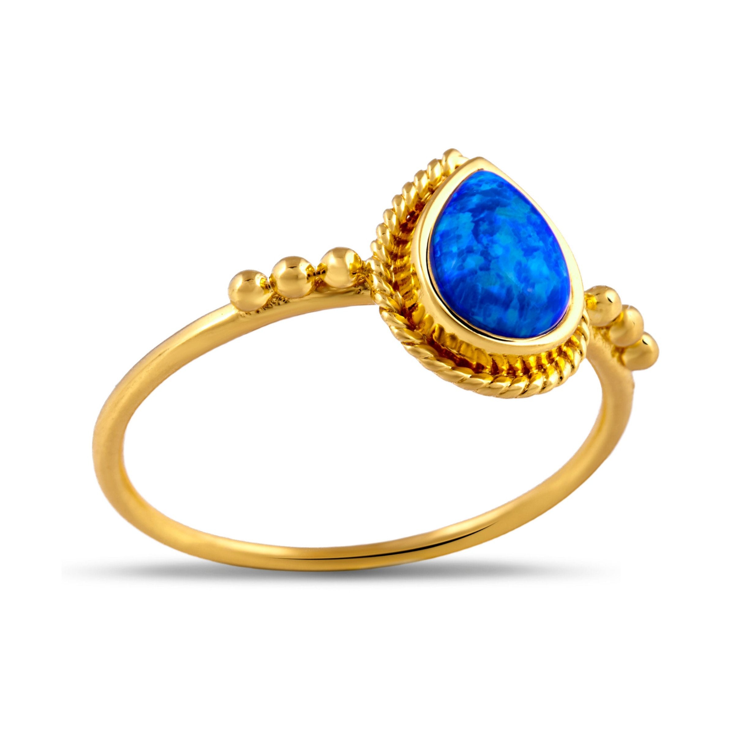 Rejoice Blue Opal Ring in Gold - Elegant Handmade Jewelry for Women, Perfect for Weddings, Anniversaries & Special Occasions