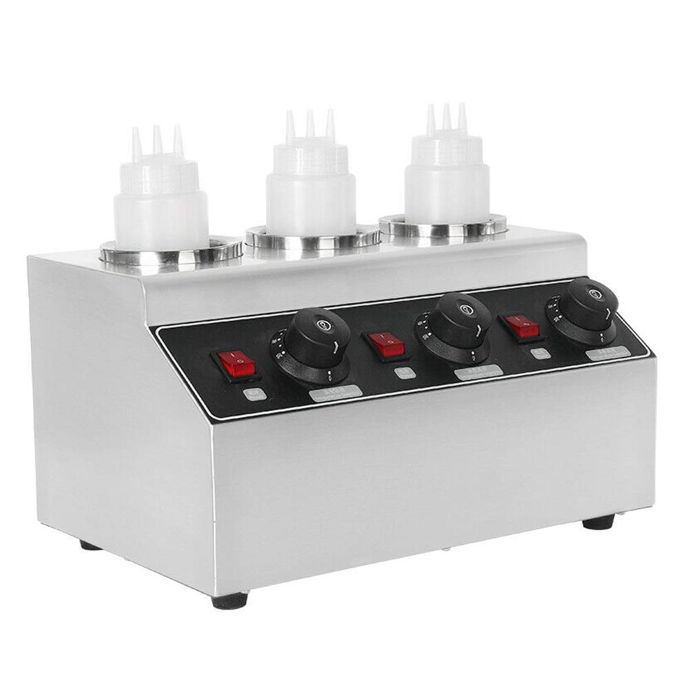Commercial Electric Sauce Warmer Machine - 86°F~185°F Adjustable Temperature for Hot Fudge, Caramel, Jam & Toppings - Countertop Dispenser with 3 Bottles - Perfect for Restaurants, Cafes & Dessert Shops